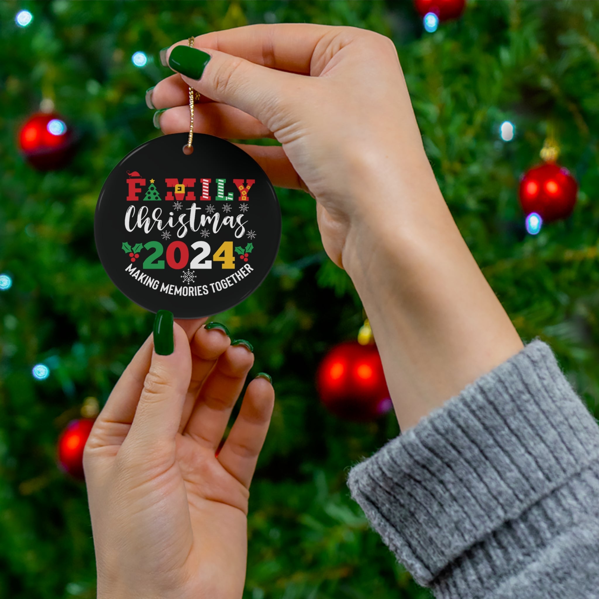 Black Ceramic Circle and Snowflake Family Christmas 2024