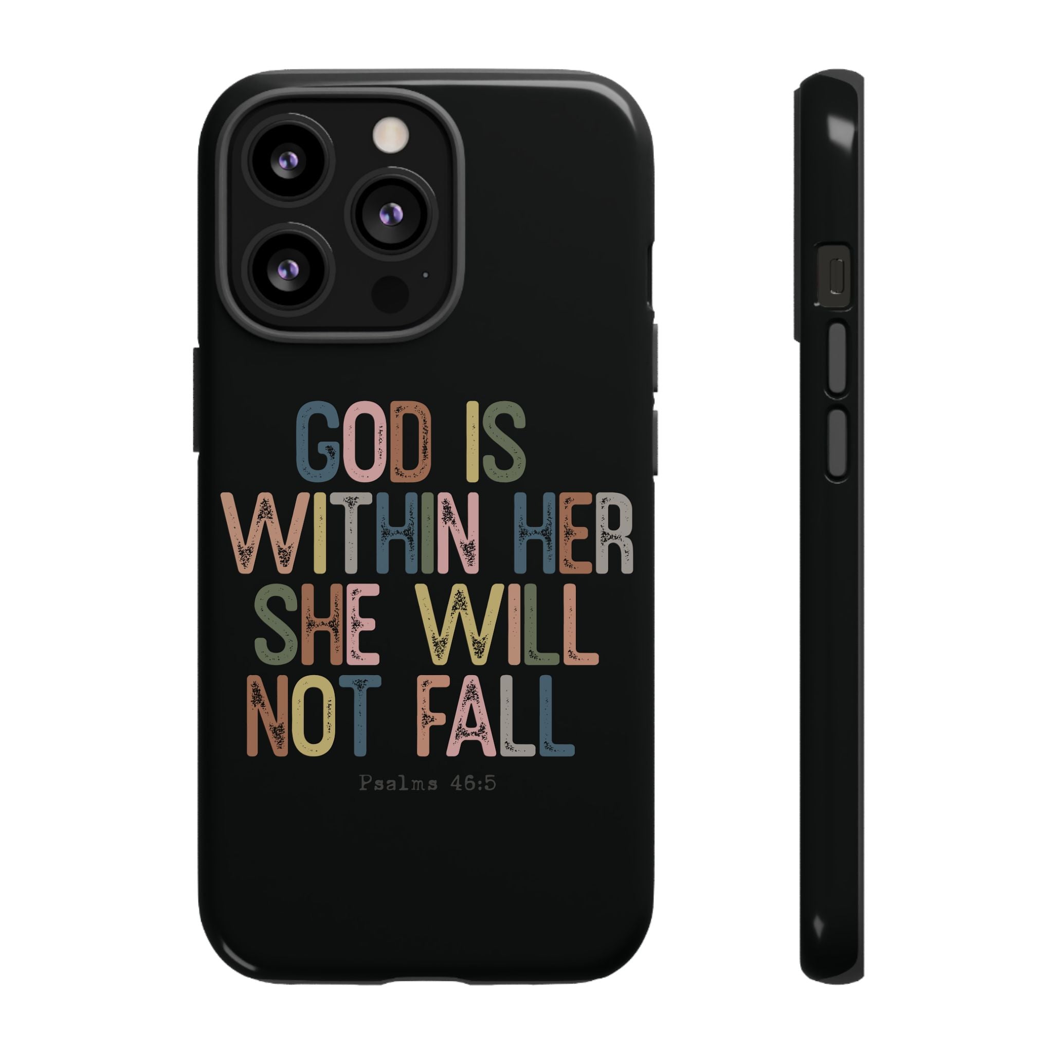God Is With Her She Will Not Fail Tough Phone Case – Christian Protective Phone Cover | Inspirational Bible Verse Case | Faith-Based Gift