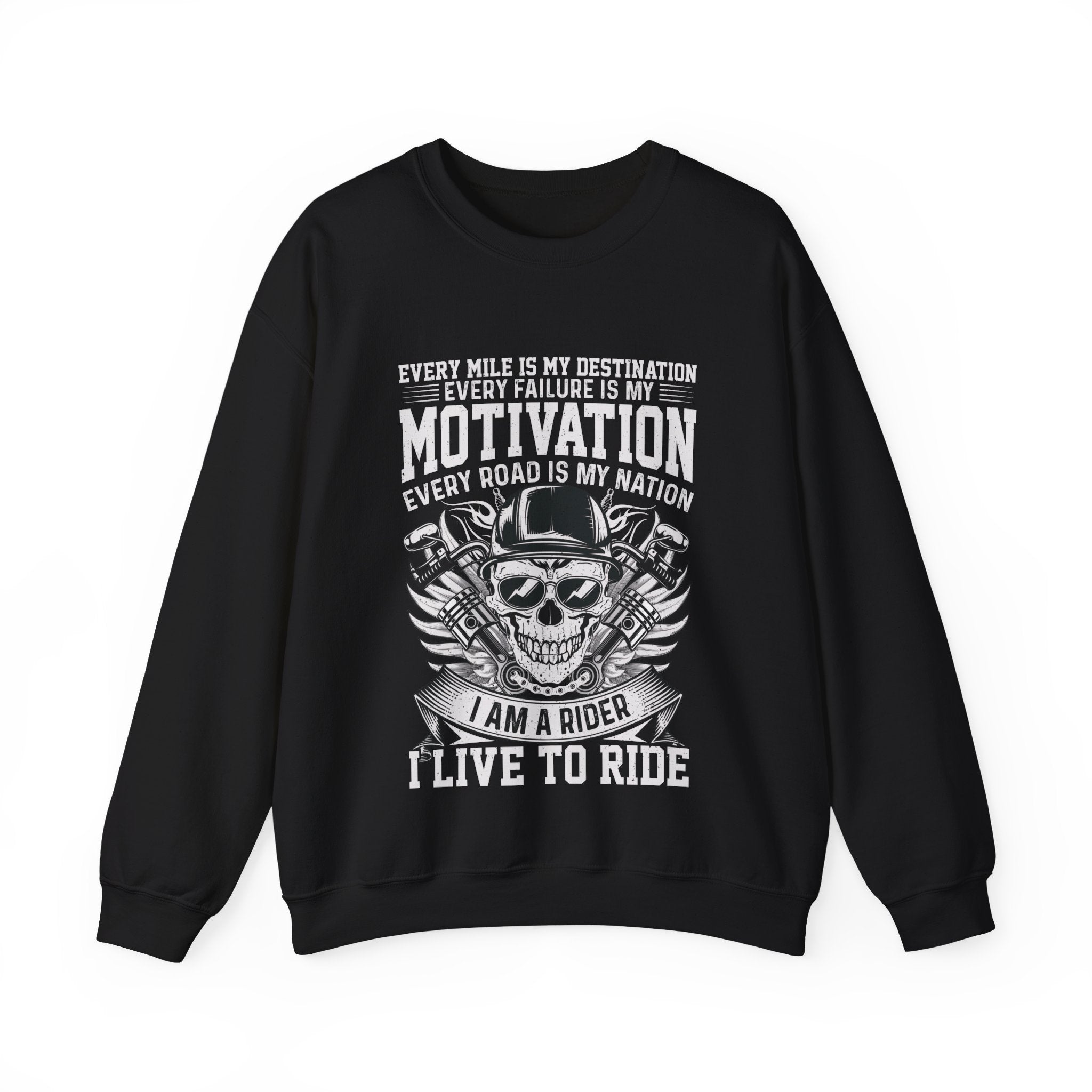 Motivational Biker Sweatshirt – “Ride Hard, Live Free” Motorcycle Quote Pullover | Biker Life Crewneck | Gift for Riders & Motorcycle Lovers