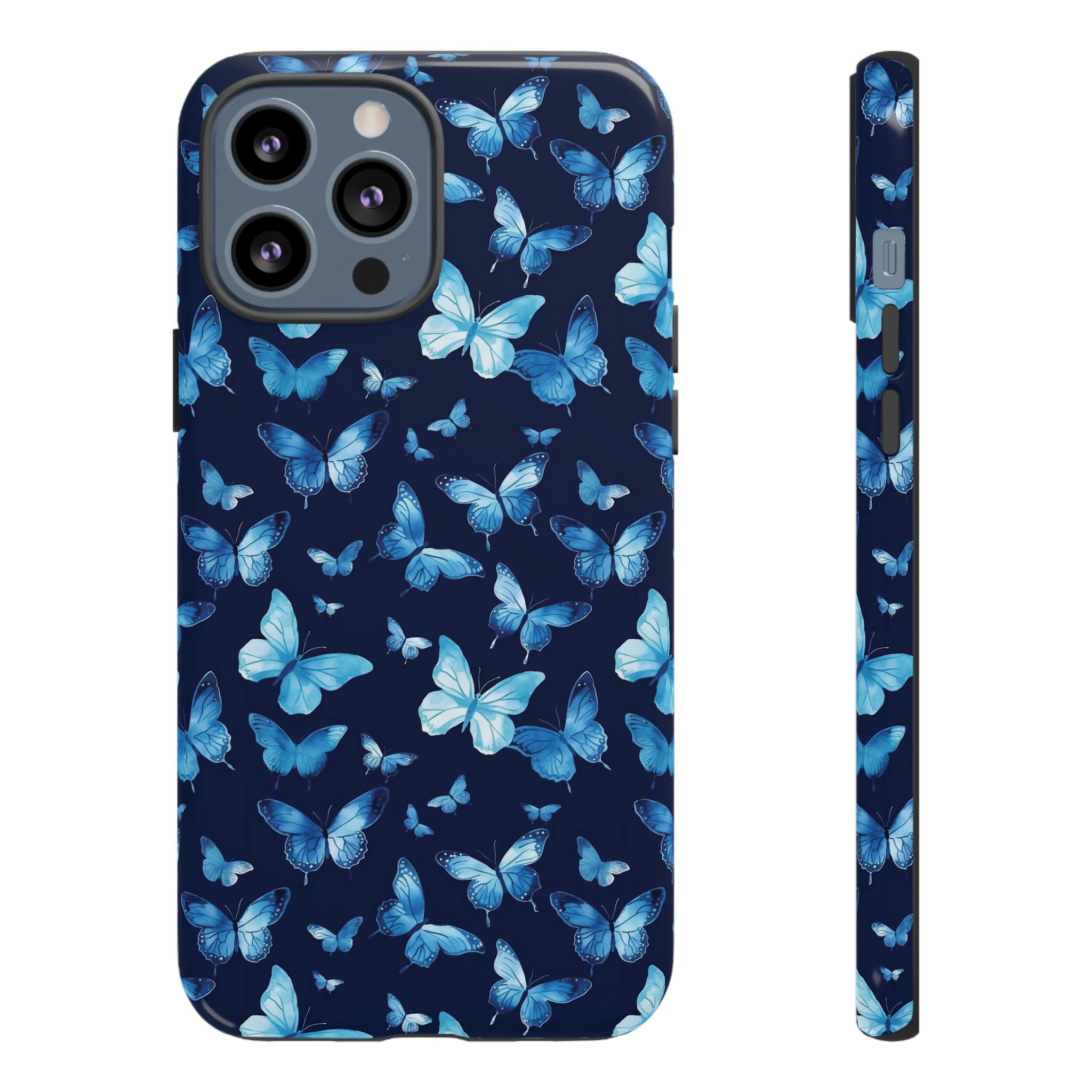 Blue Butterfly Phone Case – Aesthetic Protective Cover for iPhone & Samsung | Soft Glossy Slim Case | Nature Lover Gift