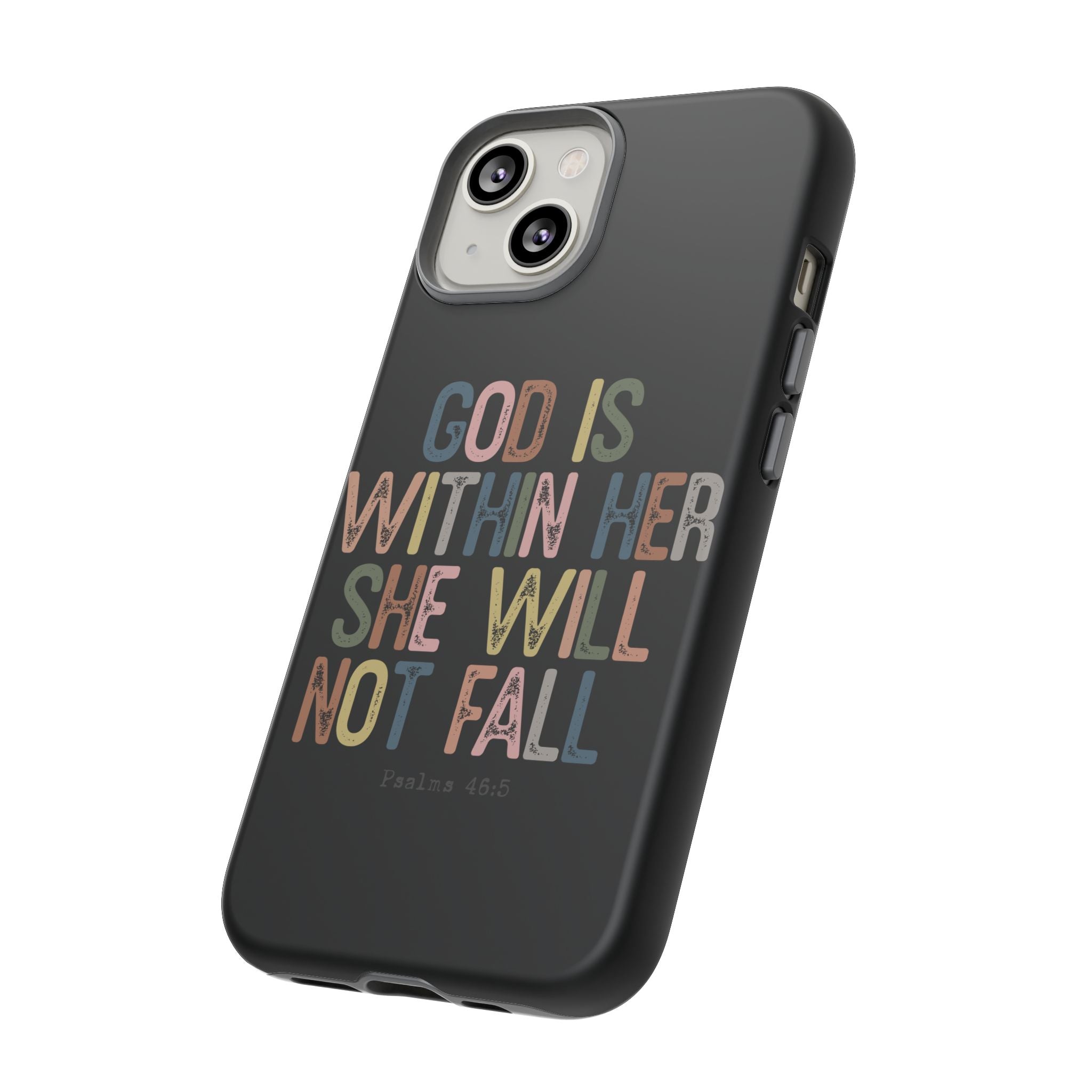 God Is With Her She Will Not Fail Tough Phone Case – Christian Protective Phone Cover | Inspirational Bible Verse Case | Faith-Based Gift
