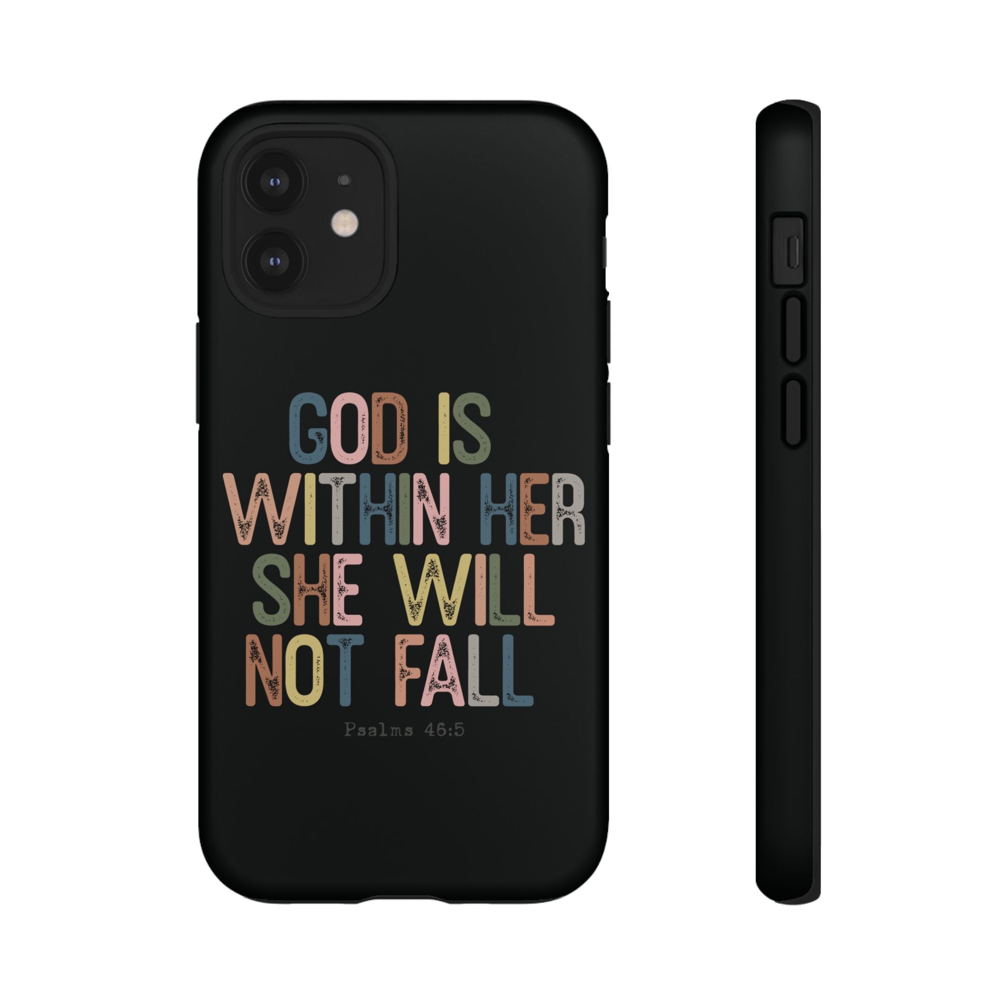God Is With Her She Will Not Fail Tough Phone Case – Christian Protective Phone Cover | Inspirational Bible Verse Case | Faith-Based Gift