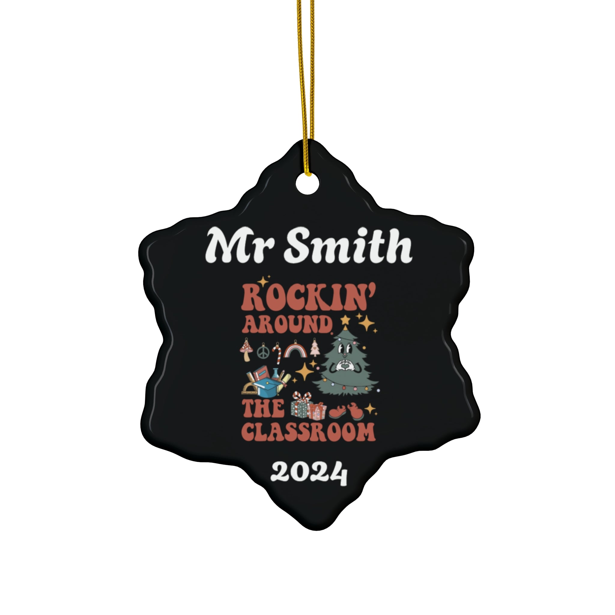 Custom Teacher Circle and Snowflake Ornament with year