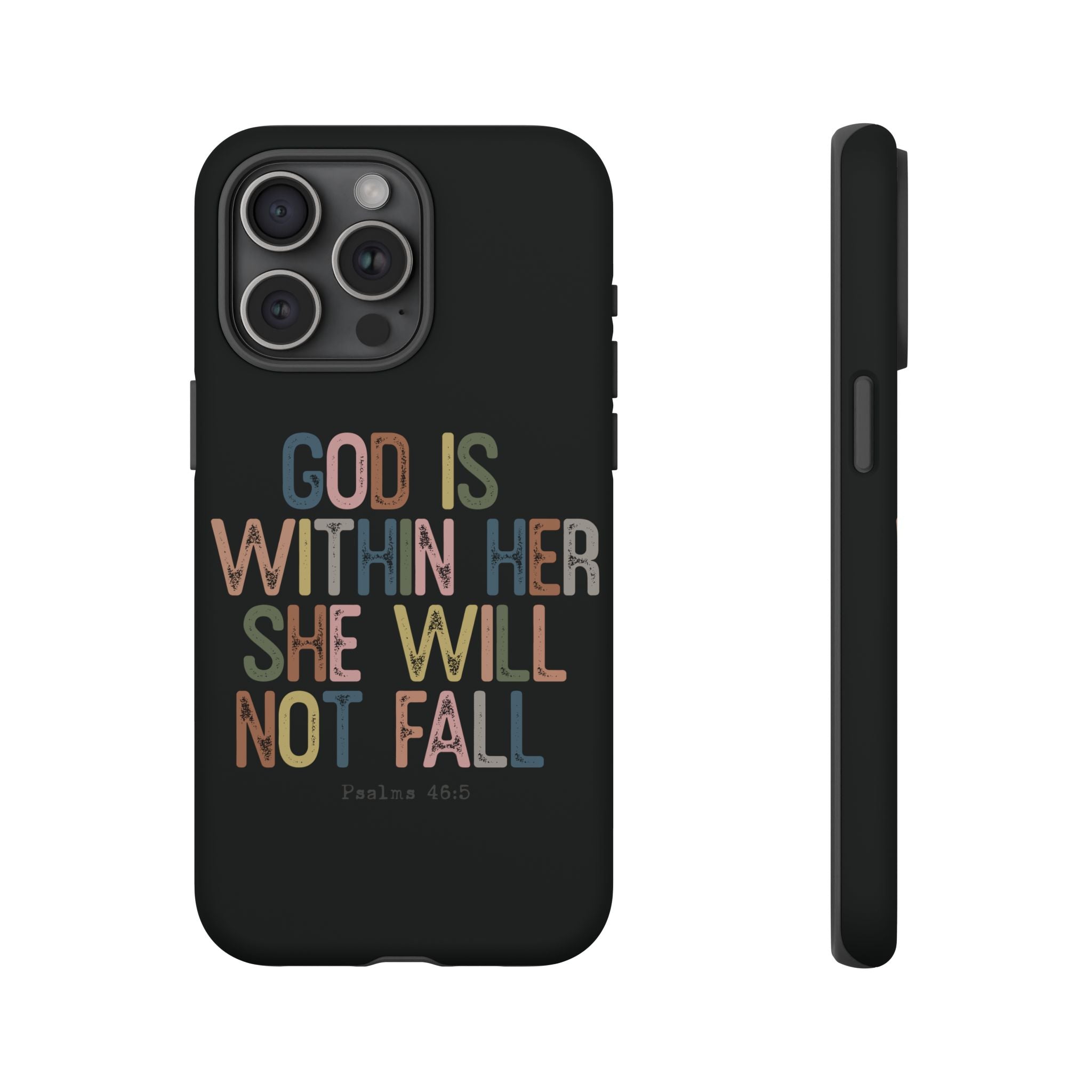God Is With Her She Will Not Fail Tough Phone Case – Christian Protective Phone Cover | Inspirational Bible Verse Case | Faith-Based Gift