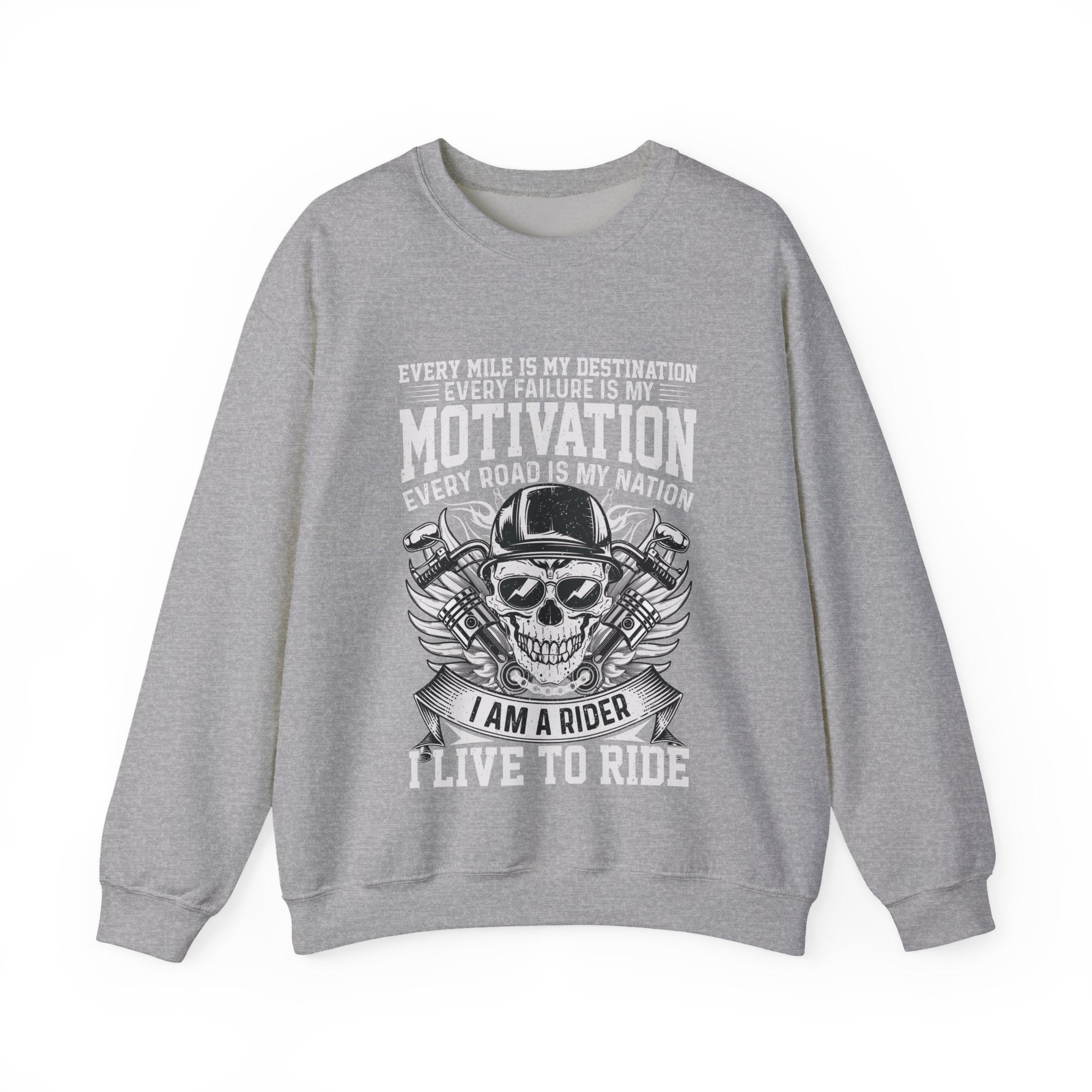 Motivational Biker Sweatshirt – “Ride Hard, Live Free” Motorcycle Quote Pullover | Biker Life Crewneck | Gift for Riders & Motorcycle Lovers