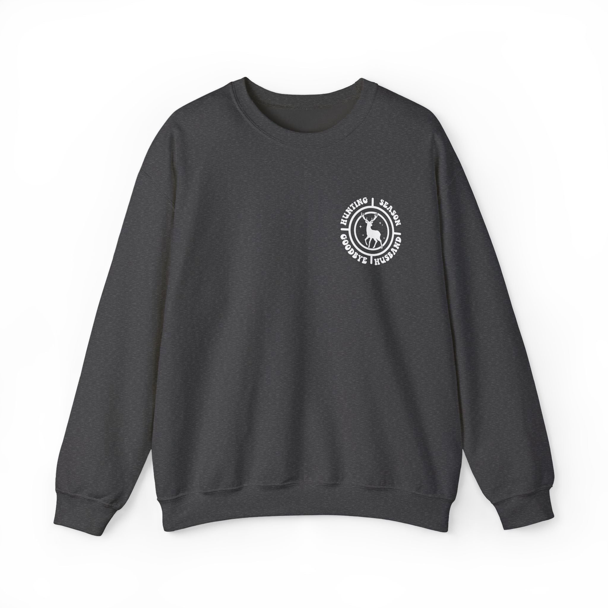 Hello Hunting, Goodbye Husband Gildan 18000 Sweatshirt – Funny Fall Hunting Crewneck | Women’s Camo Life Pullover | Deer Season Wife Sweater