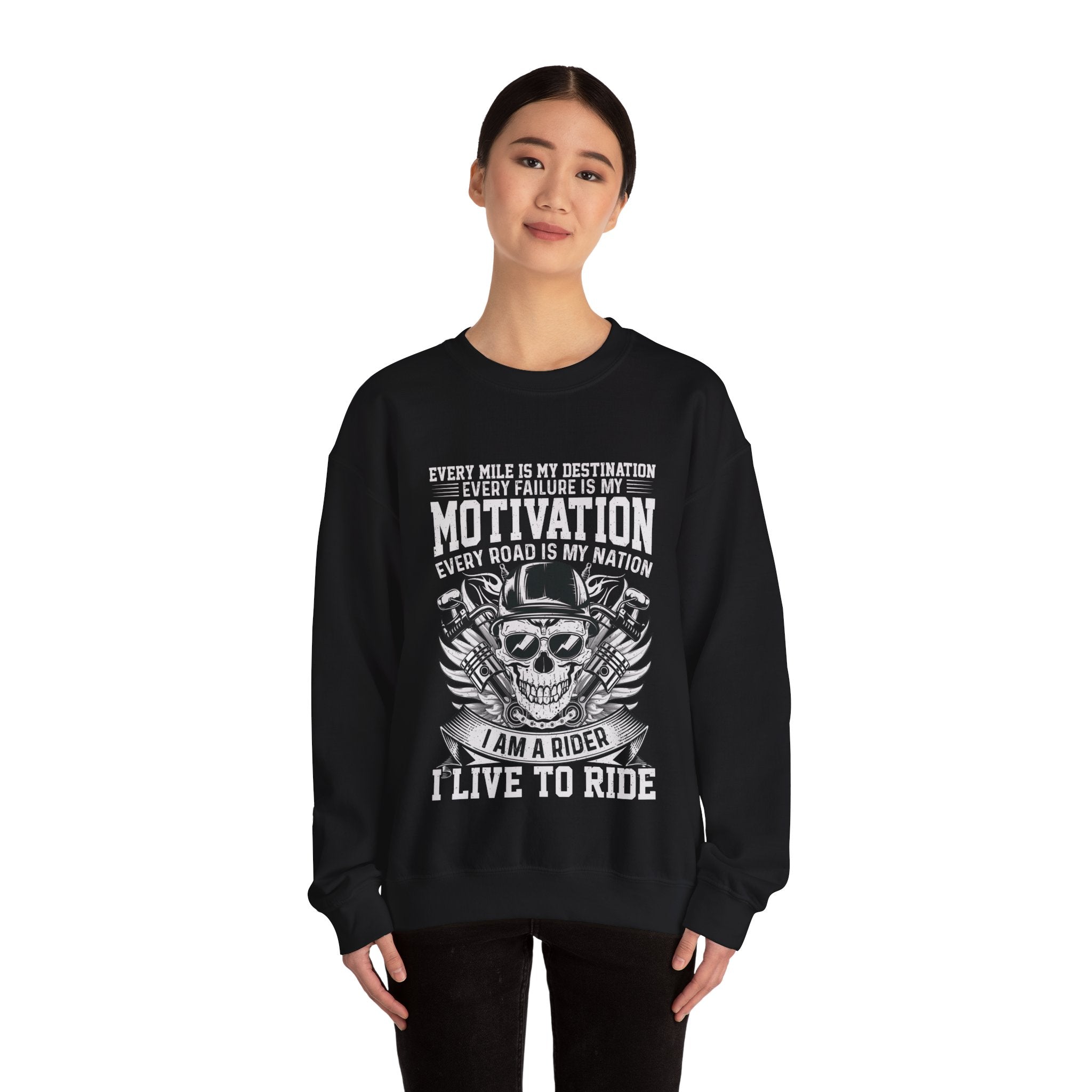 Motivational Biker Sweatshirt – “Ride Hard, Live Free” Motorcycle Quote Pullover | Biker Life Crewneck | Gift for Riders & Motorcycle Lovers
