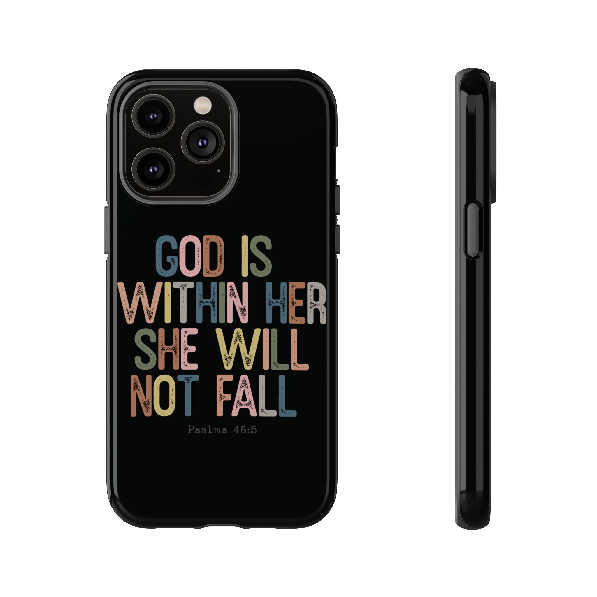 God Is With Her She Will Not Fail Tough Phone Case – Christian Protective Phone Cover | Inspirational Bible Verse Case | Faith-Based Gift