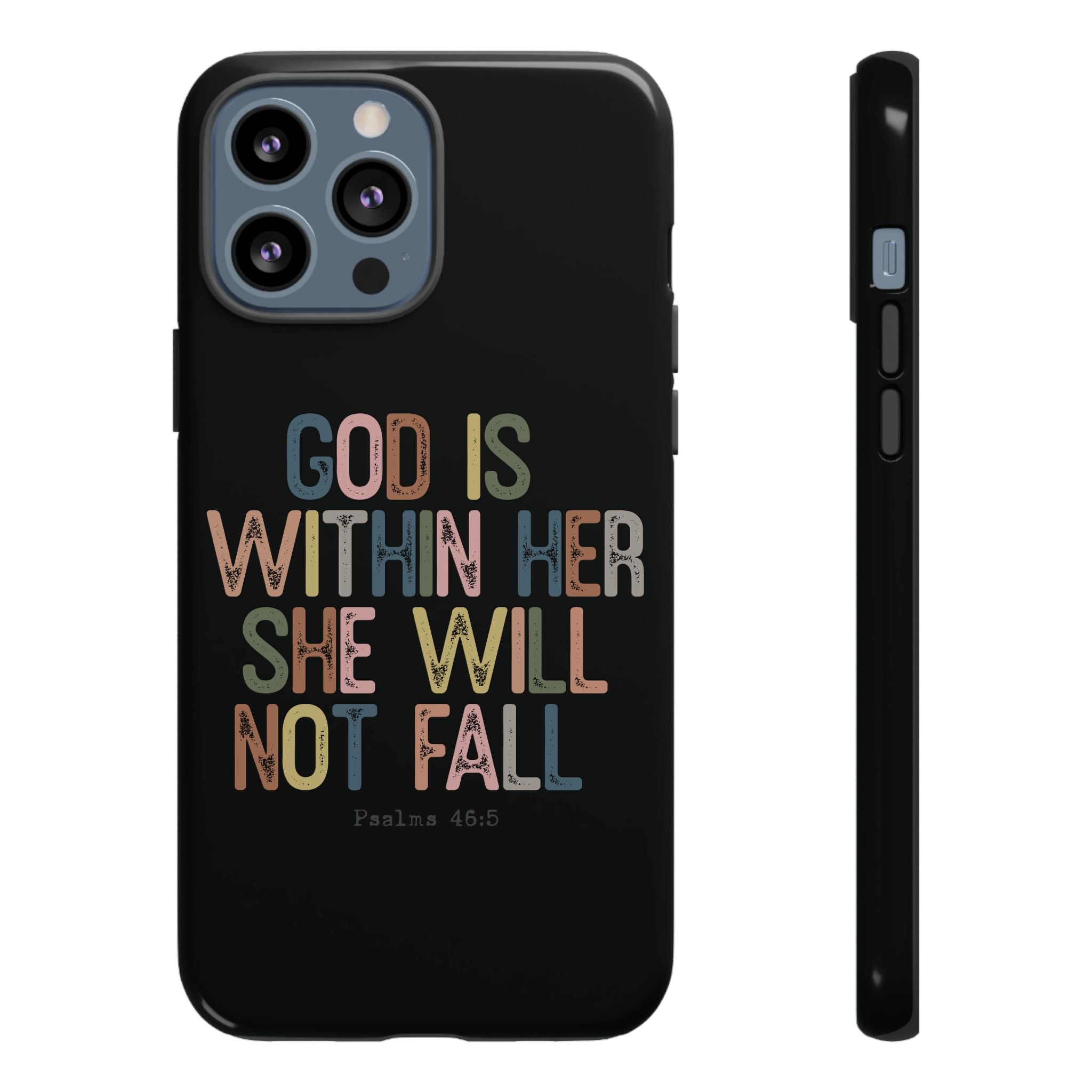 God Is With Her She Will Not Fail Tough Phone Case – Christian Protective Phone Cover | Inspirational Bible Verse Case | Faith-Based Gift