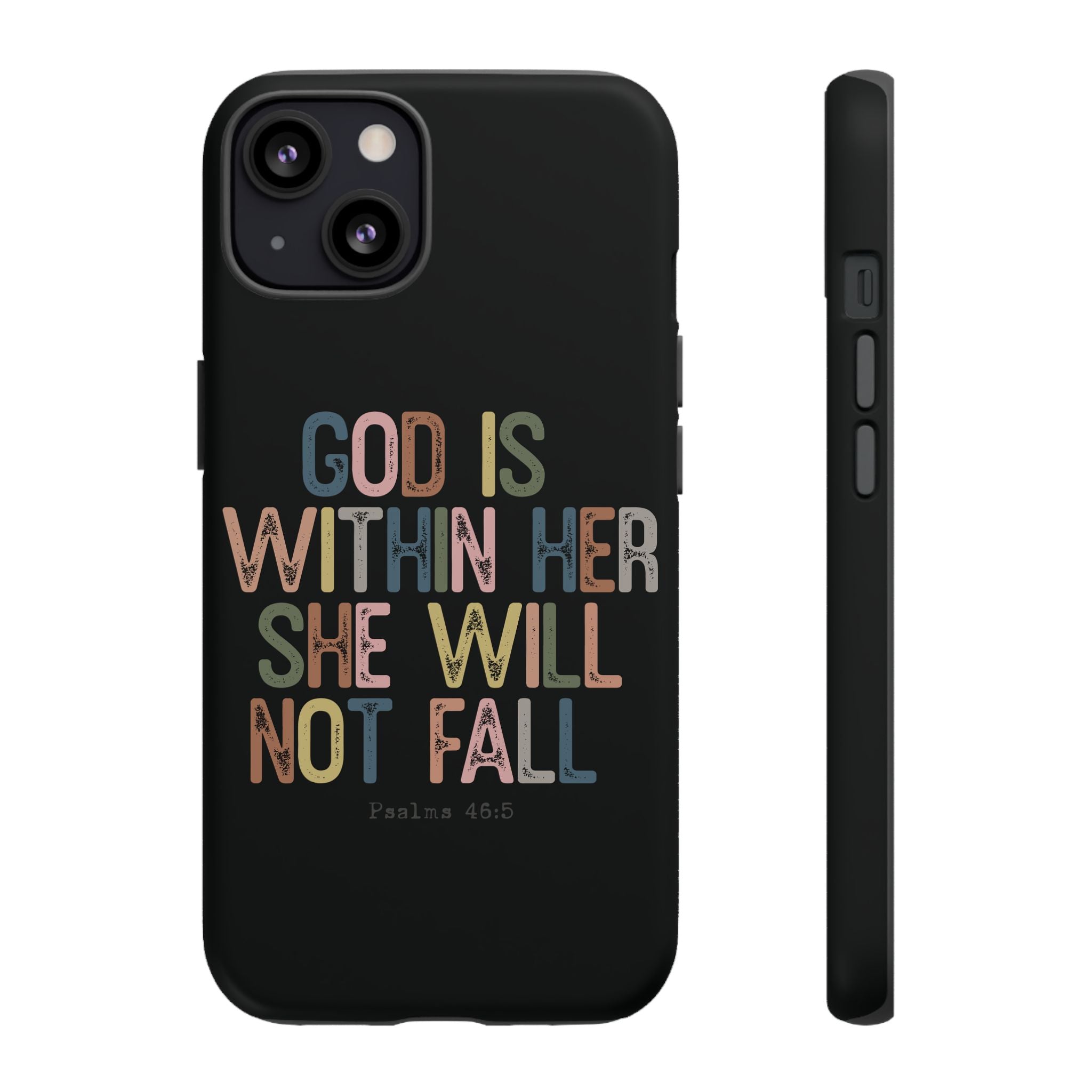 God Is With Her She Will Not Fail Tough Phone Case – Christian Protective Phone Cover | Inspirational Bible Verse Case | Faith-Based Gift