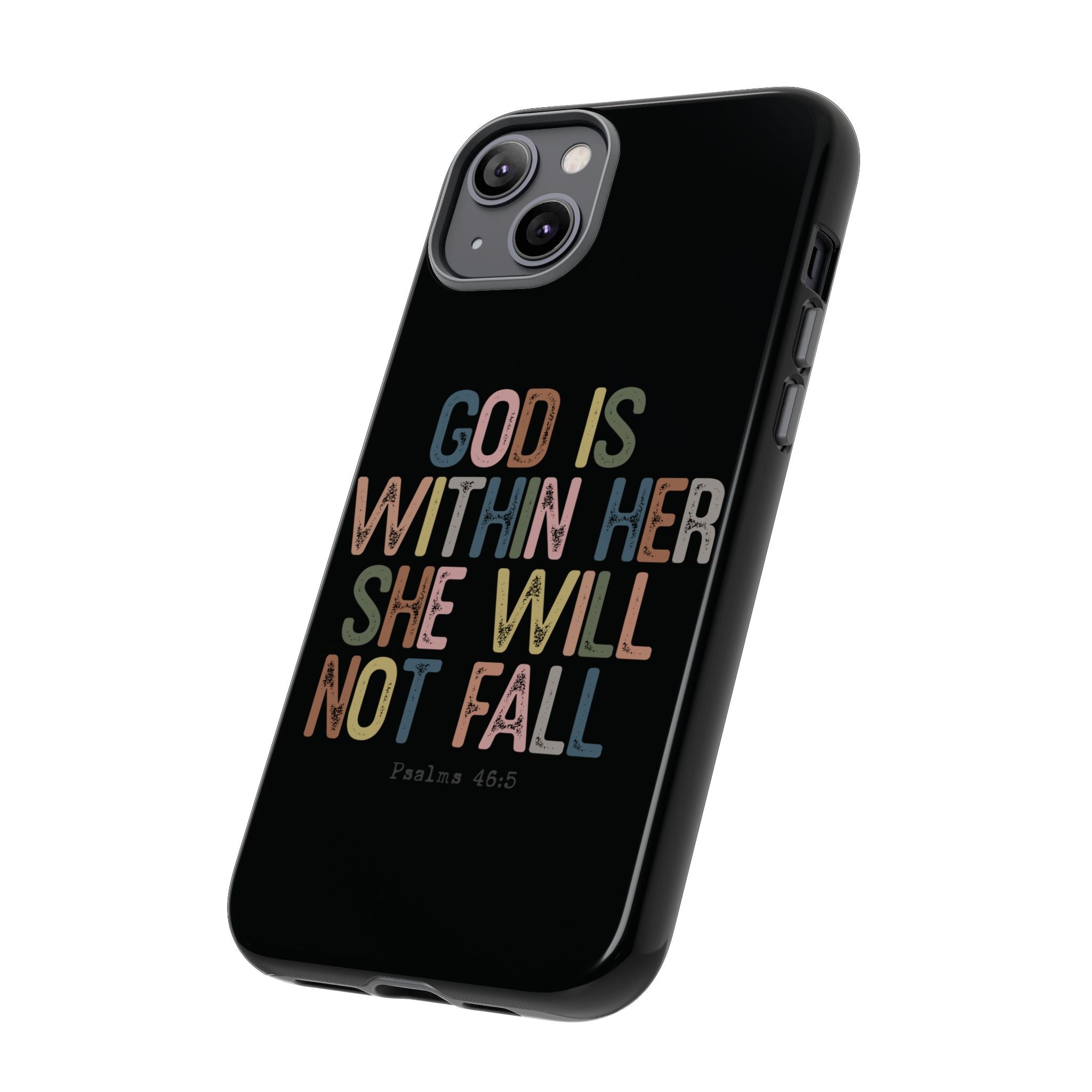 God Is With Her She Will Not Fail Tough Phone Case – Christian Protective Phone Cover | Inspirational Bible Verse Case | Faith-Based Gift