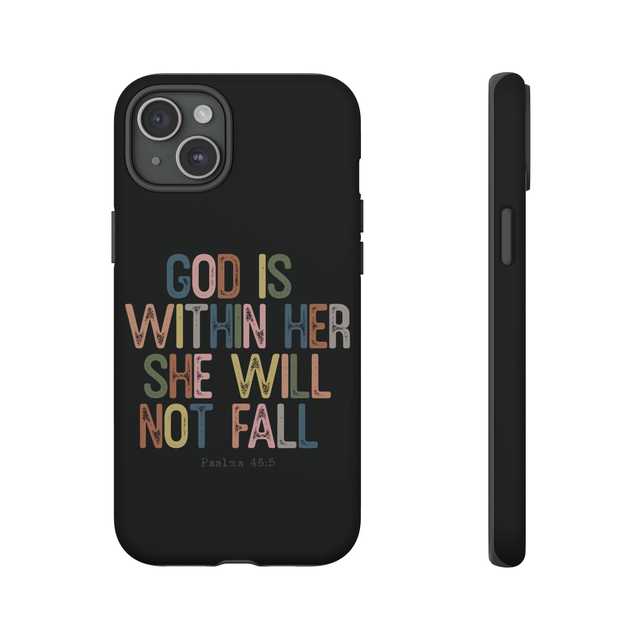 God Is With Her She Will Not Fail Tough Phone Case – Christian Protective Phone Cover | Inspirational Bible Verse Case | Faith-Based Gift