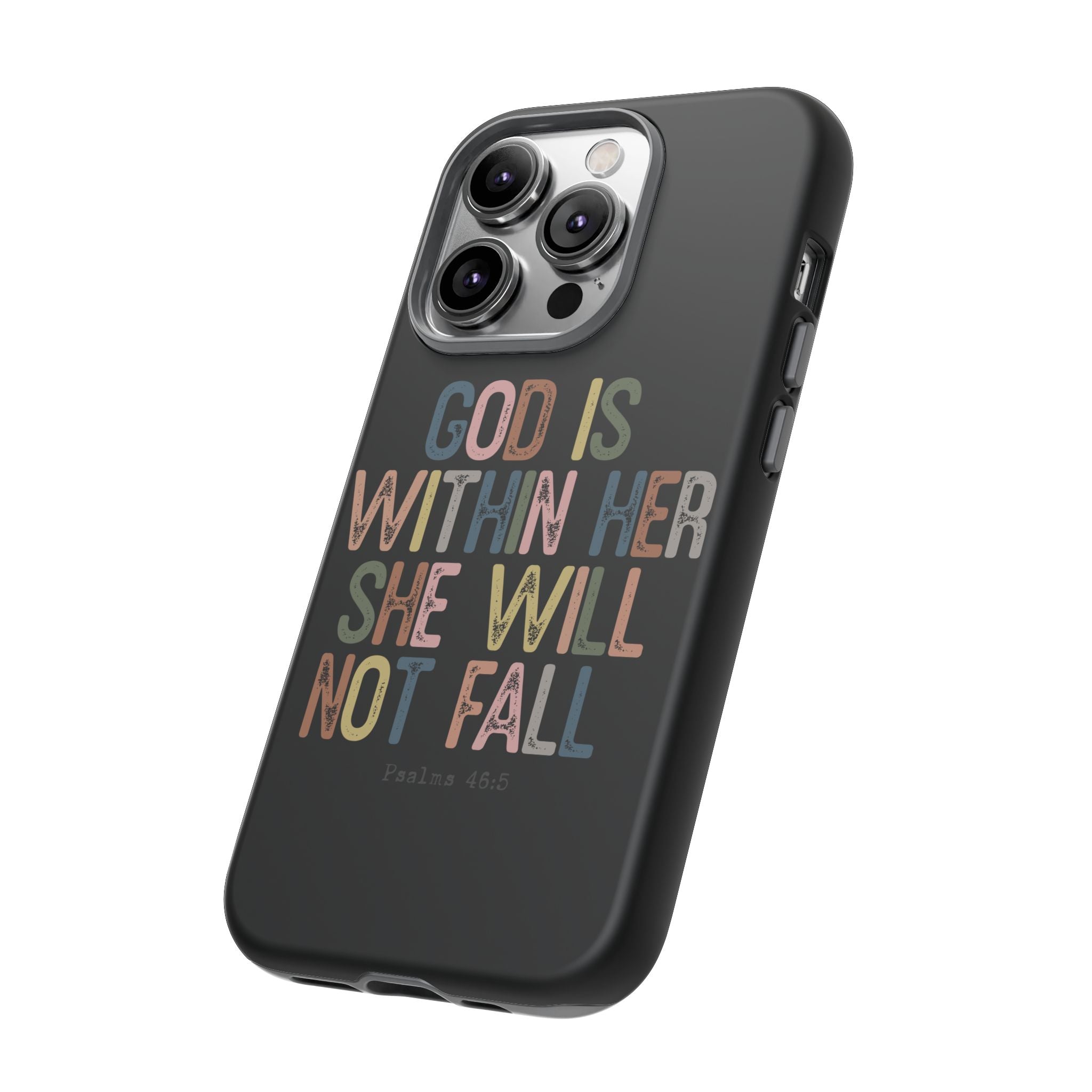 God Is With Her She Will Not Fail Tough Phone Case – Christian Protective Phone Cover | Inspirational Bible Verse Case | Faith-Based Gift
