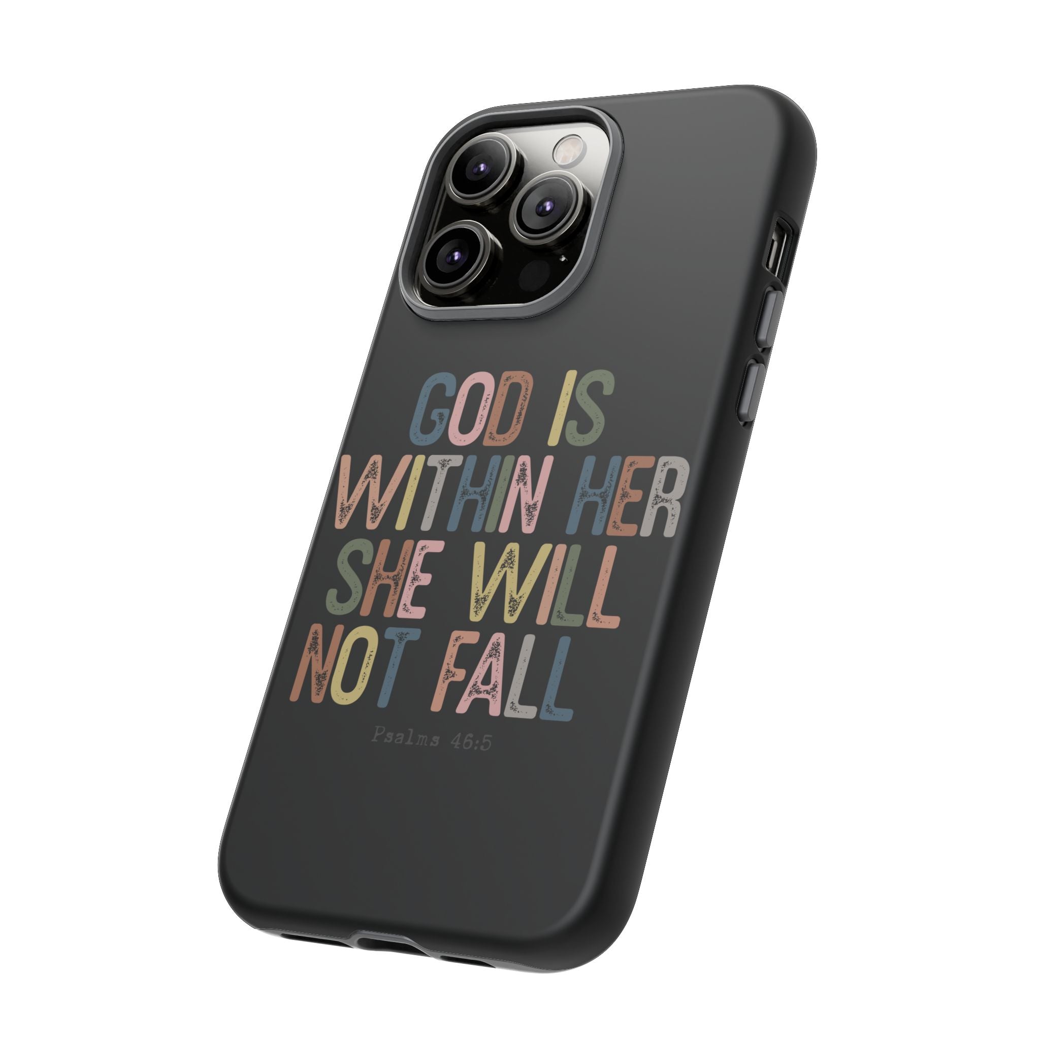 God Is With Her She Will Not Fail Tough Phone Case – Christian Protective Phone Cover | Inspirational Bible Verse Case | Faith-Based Gift