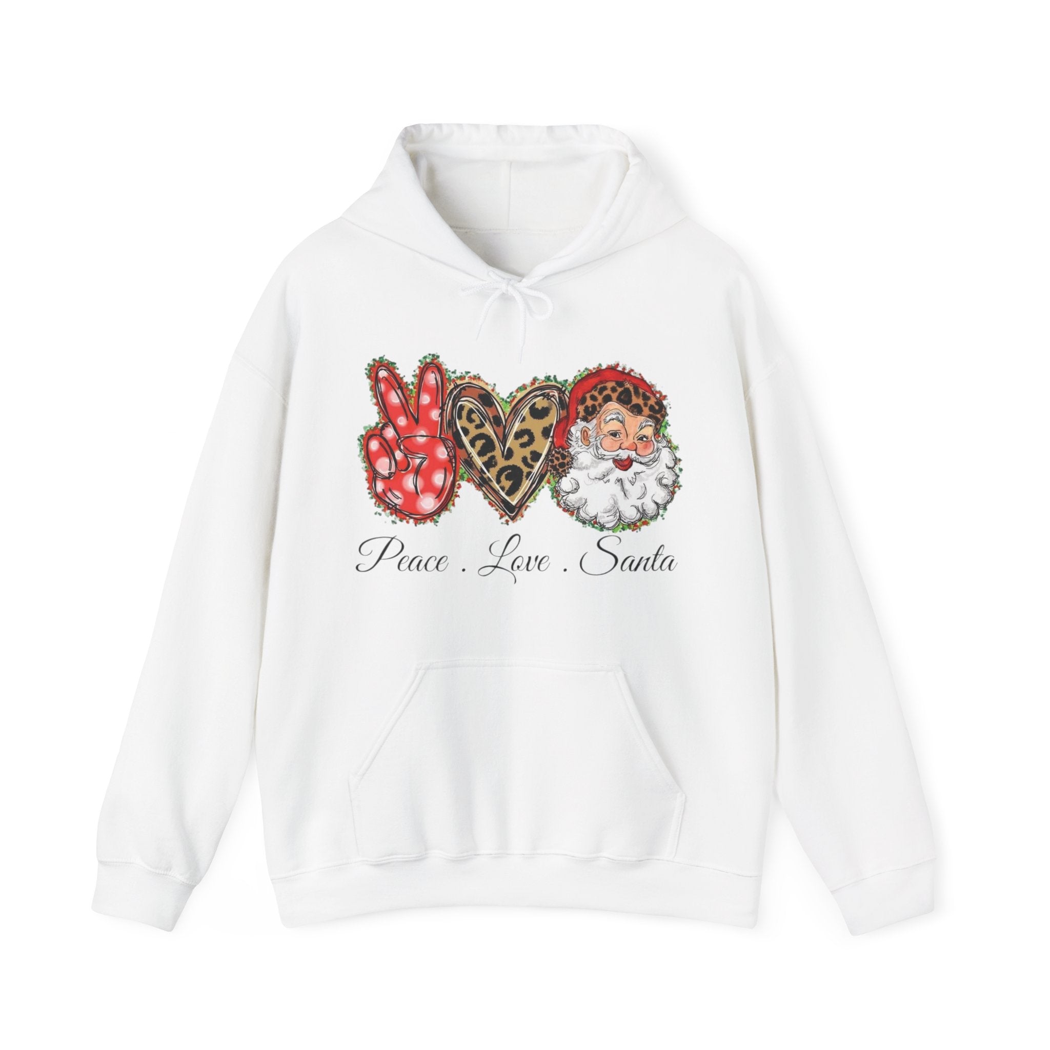 Peace Love Santa Gildan 18500 Hooded Sweatshirt – Cozy Christmas Hoodie | Holiday Spirit Pullover | Festive Santa Sweatshirt