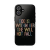 God Is With Her She Will Not Fail Tough Phone Case – Christian Protective Phone Cover | Inspirational Bible Verse Case | Faith-Based Gift