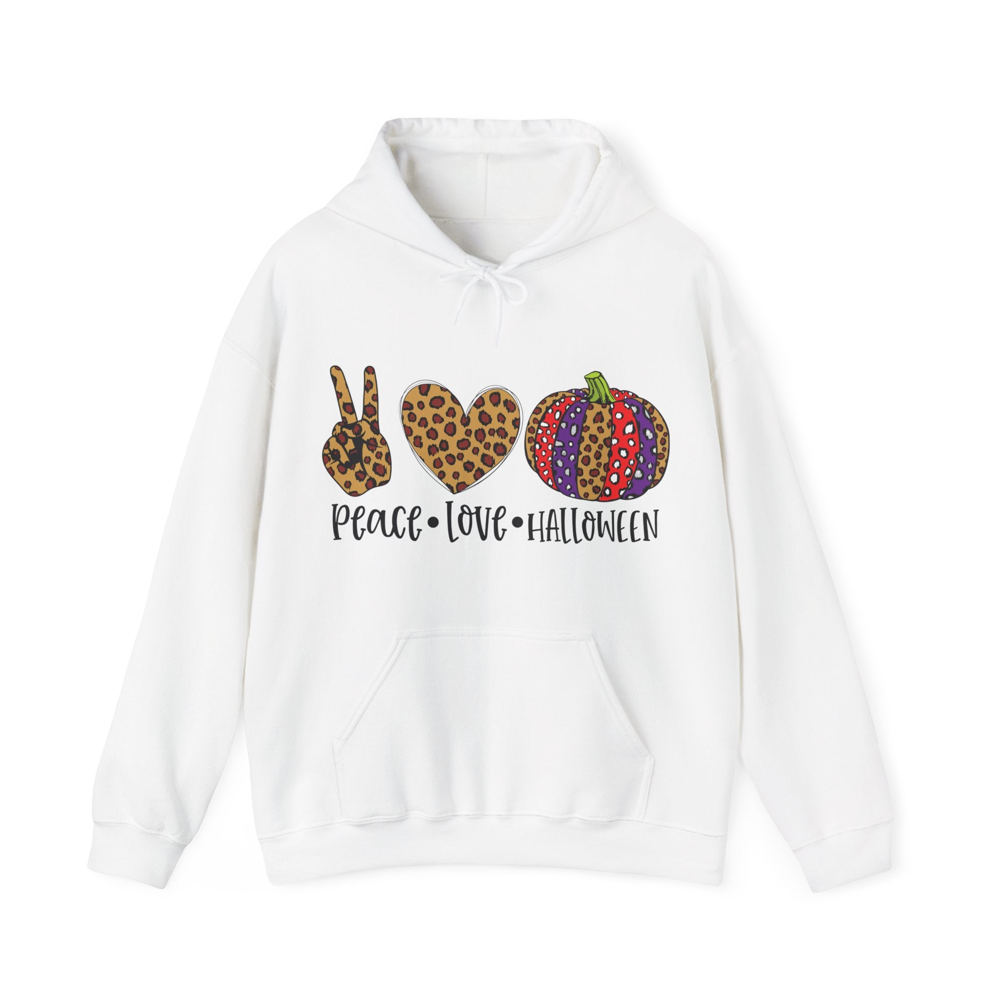 Peace Love Halloween Hoodie – Gildan 18500 Unisex Pullover | Fun Halloween Sweatshirt | Spooky Season Hoodie | Fall Holiday Apparel