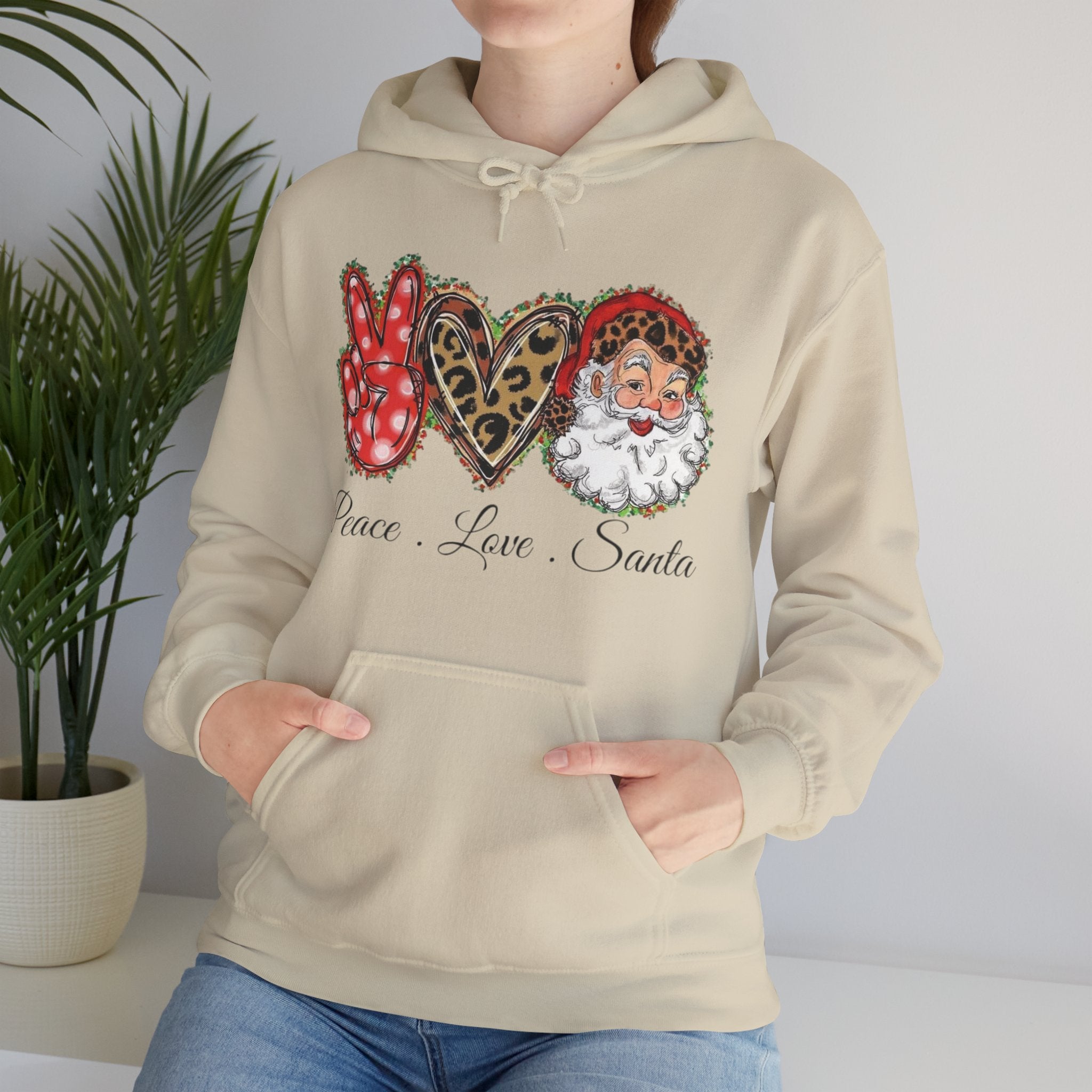 Peace Love Santa Gildan 18500 Hooded Sweatshirt – Cozy Christmas Hoodie | Holiday Spirit Pullover | Festive Santa Sweatshirt