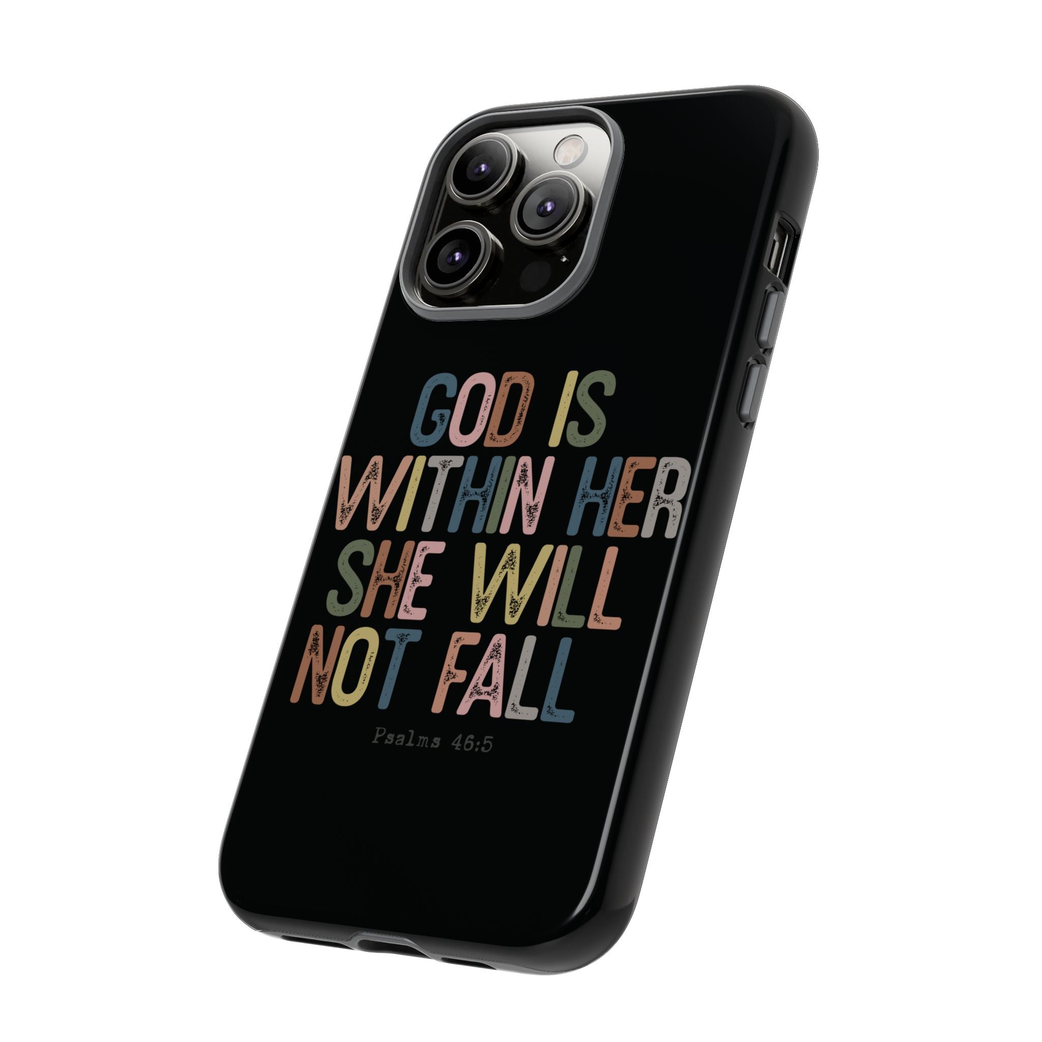 God Is With Her She Will Not Fail Tough Phone Case – Christian Protective Phone Cover | Inspirational Bible Verse Case | Faith-Based Gift
