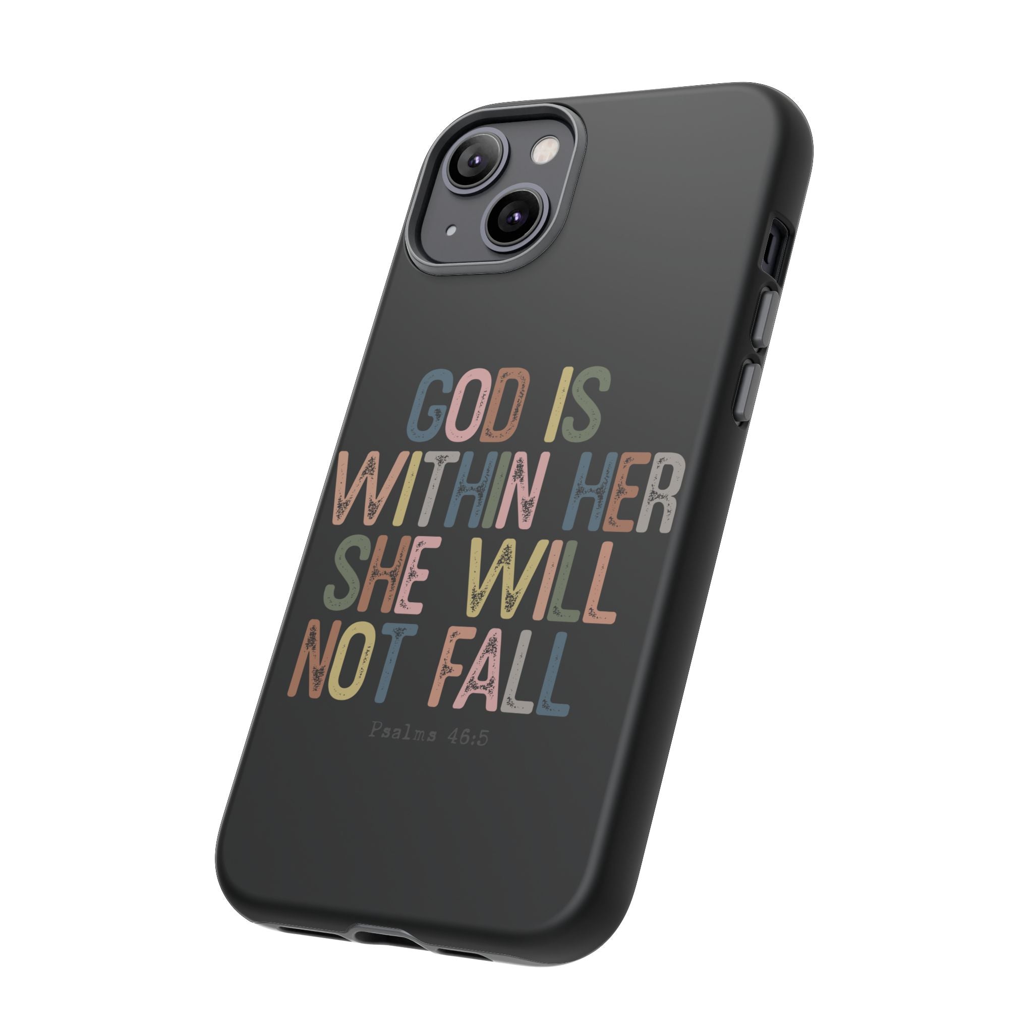 God Is With Her She Will Not Fail Tough Phone Case – Christian Protective Phone Cover | Inspirational Bible Verse Case | Faith-Based Gift