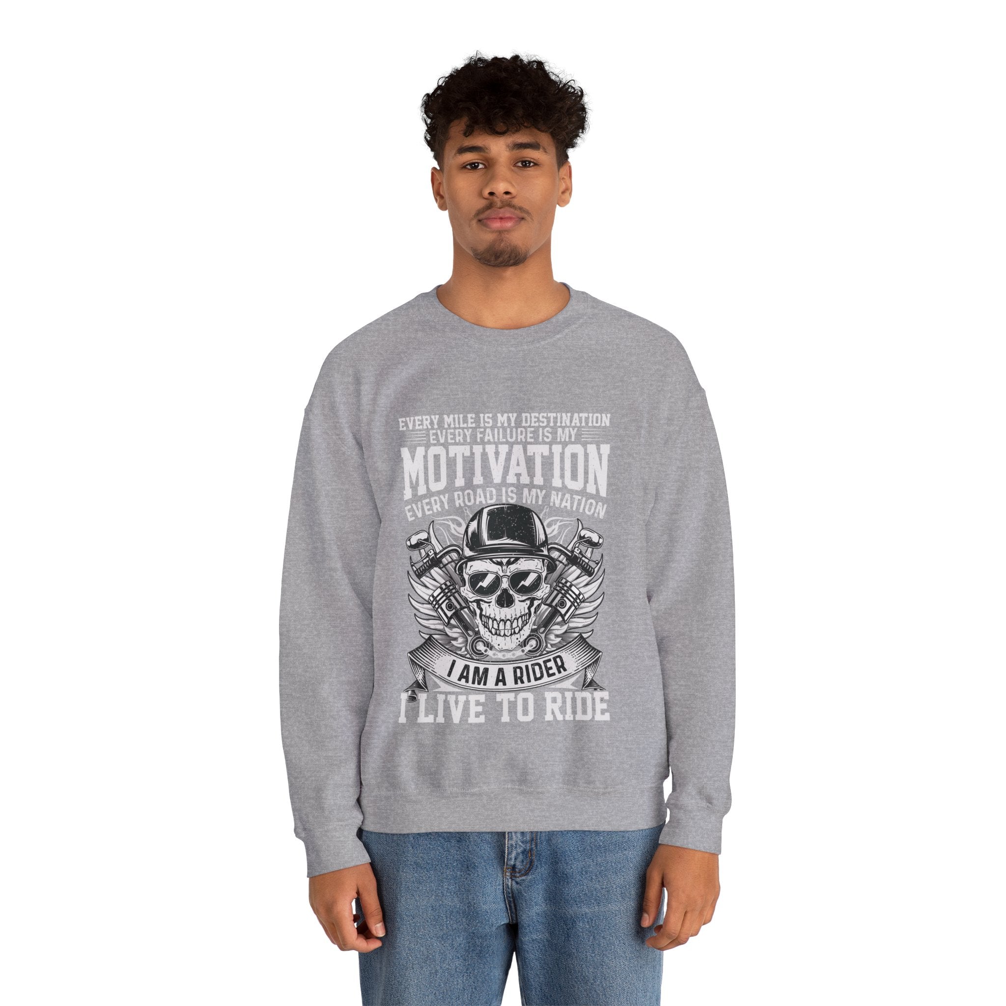 Motivational Biker Sweatshirt – “Ride Hard, Live Free” Motorcycle Quote Pullover | Biker Life Crewneck | Gift for Riders & Motorcycle Lovers