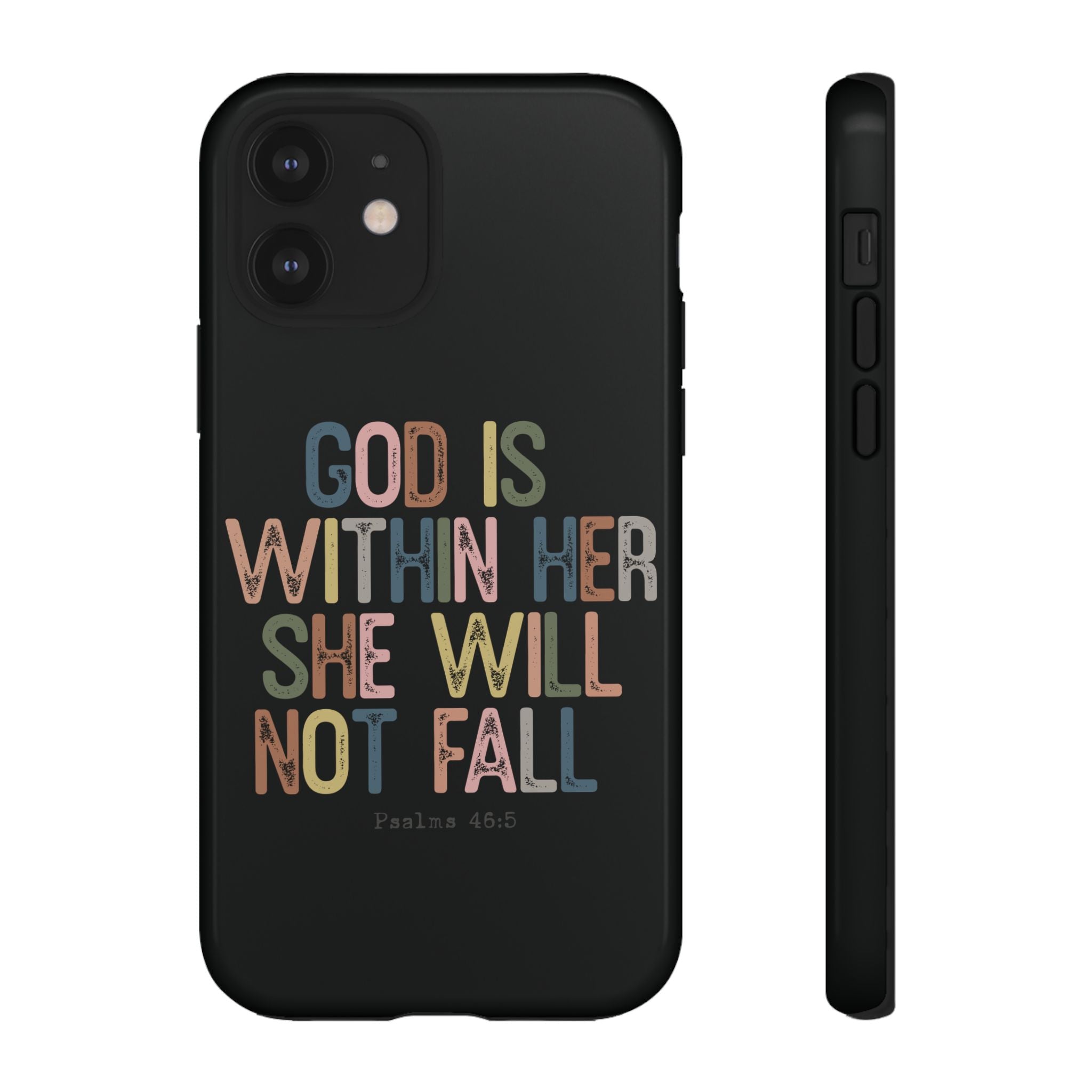 God Is With Her She Will Not Fail Tough Phone Case – Christian Protective Phone Cover | Inspirational Bible Verse Case | Faith-Based Gift