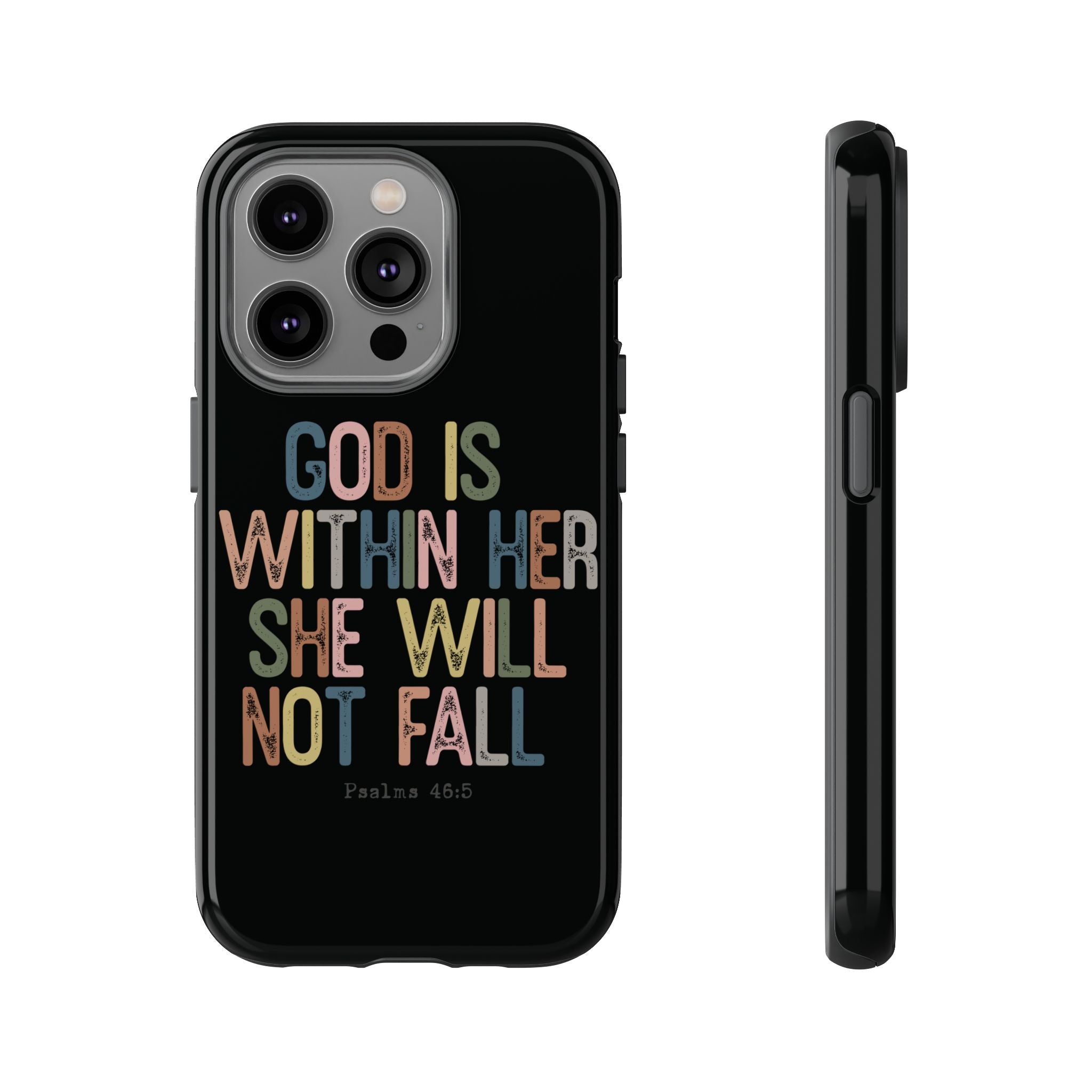 God Is With Her She Will Not Fail Tough Phone Case – Christian Protective Phone Cover | Inspirational Bible Verse Case | Faith-Based Gift