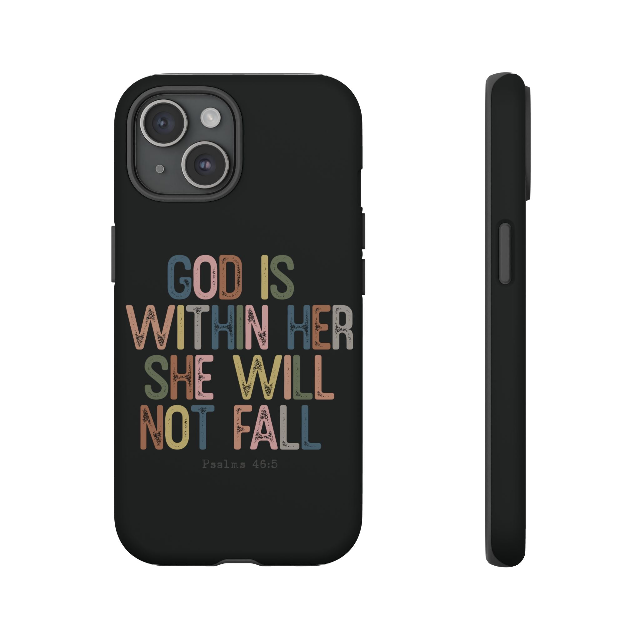 God Is With Her She Will Not Fail Tough Phone Case – Christian Protective Phone Cover | Inspirational Bible Verse Case | Faith-Based Gift