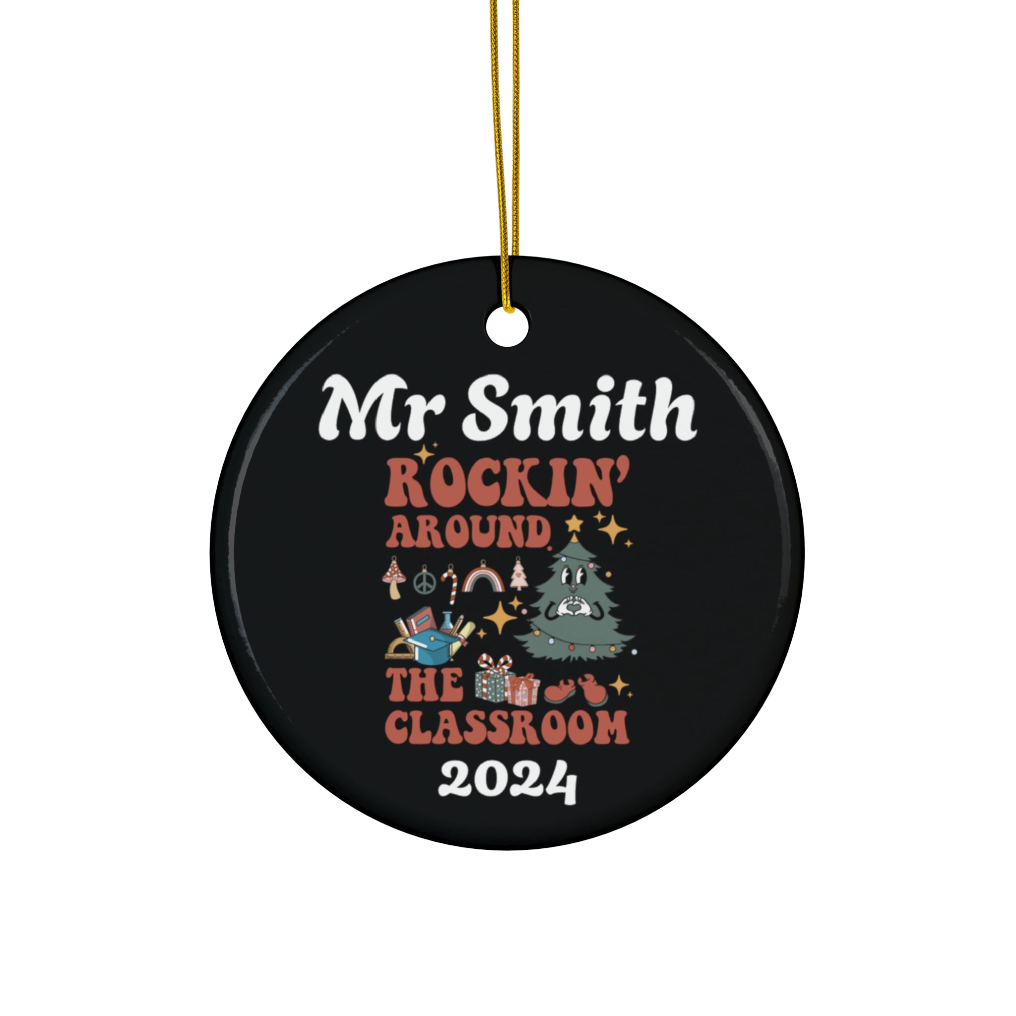 Custom Teacher Circle and Snowflake Ornament with year