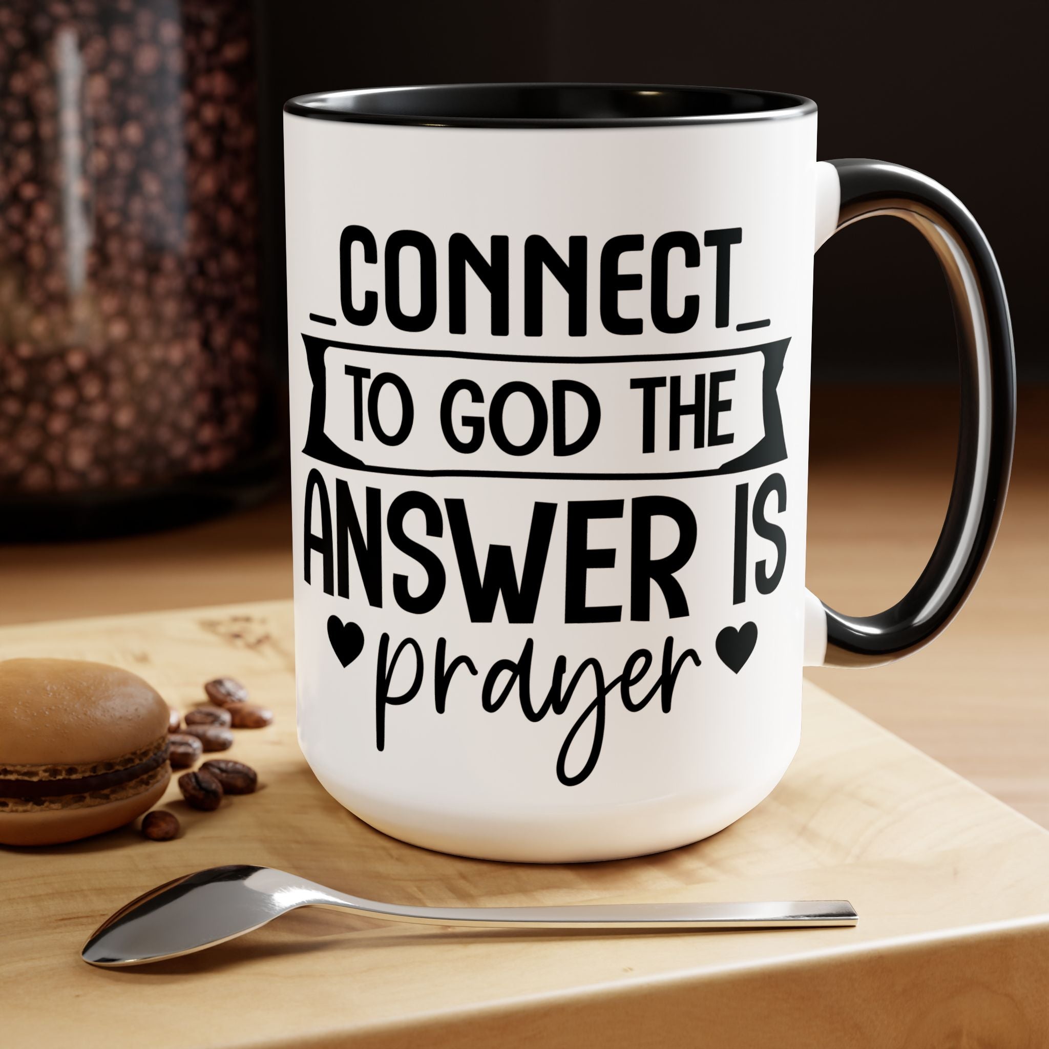 Connect to God The Answer is Prayer Two-Tone Coffee Mugs, 15oz