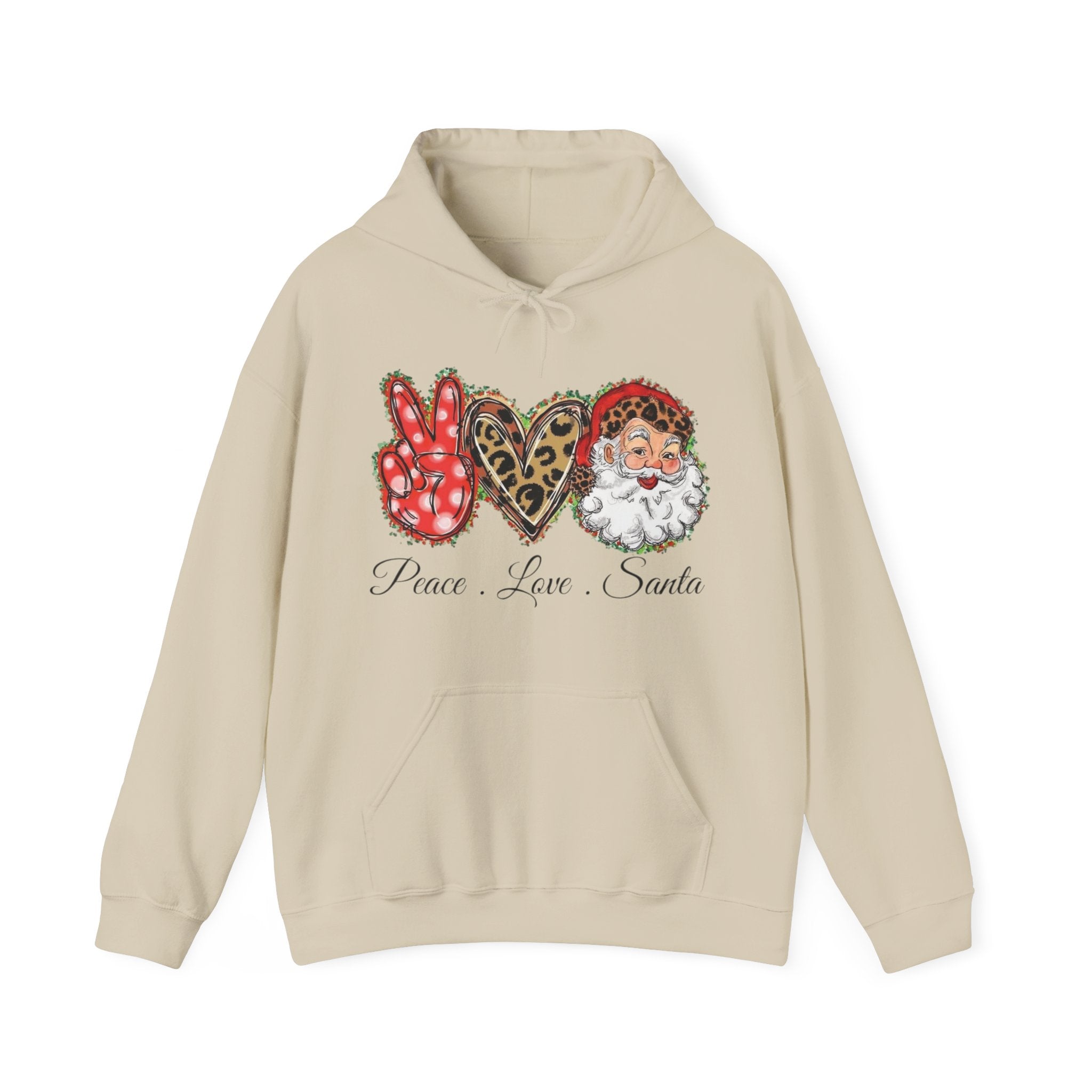 Peace Love Santa Gildan 18500 Hooded Sweatshirt – Cozy Christmas Hoodie | Holiday Spirit Pullover | Festive Santa Sweatshirt