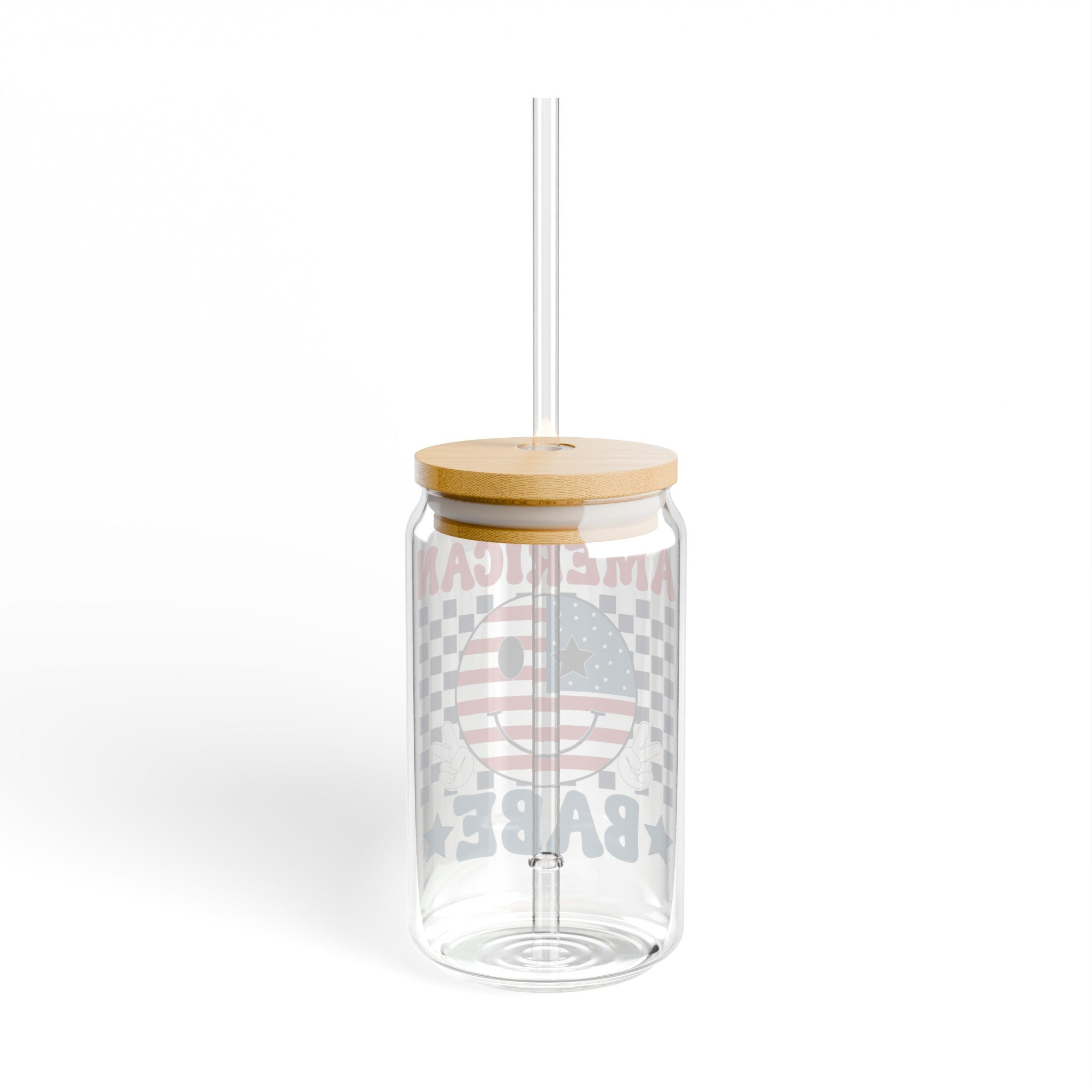 Patriotic Sips: 16oz Glass Cup with Bamboo Lid – American Babe Design