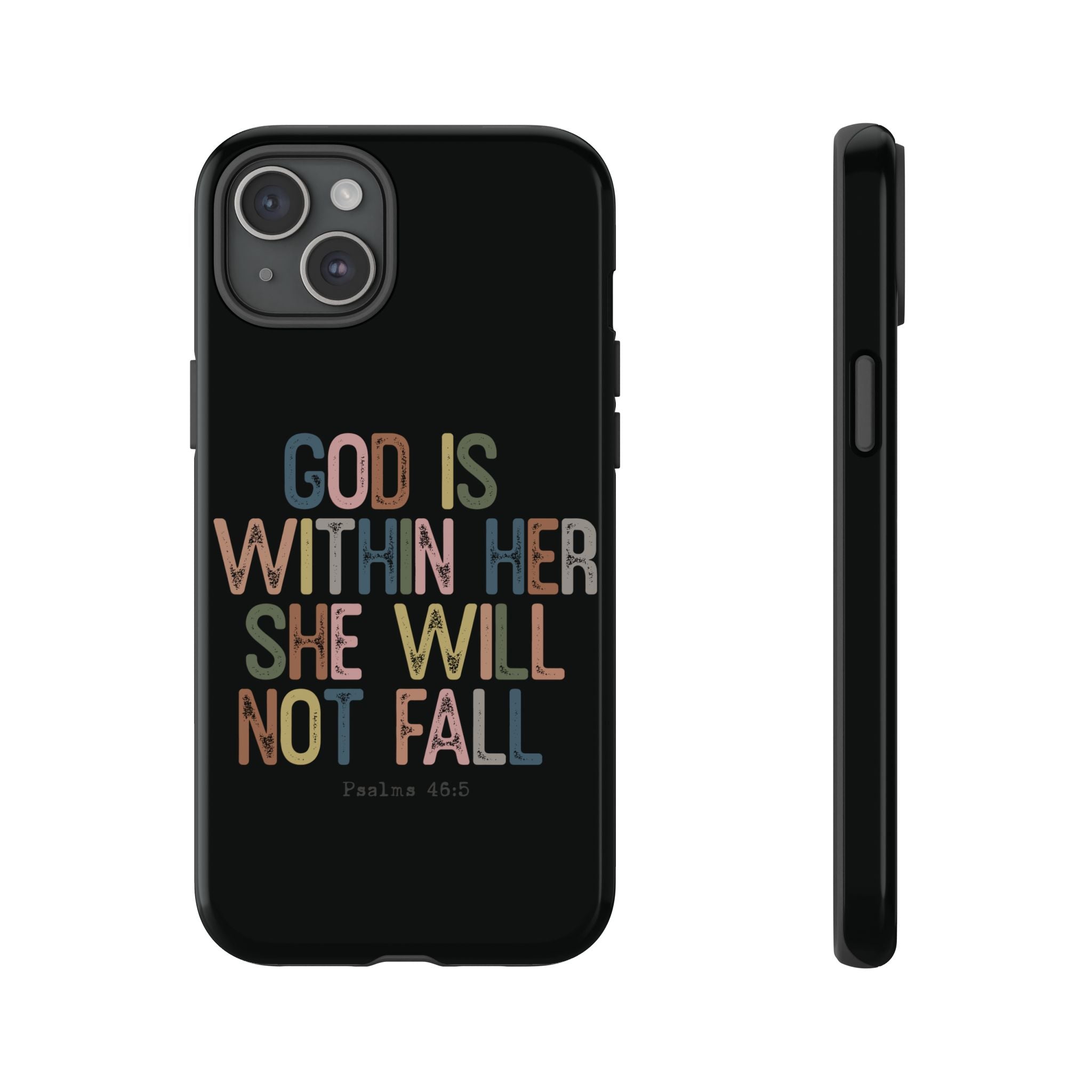 God Is With Her She Will Not Fail Tough Phone Case – Christian Protective Phone Cover | Inspirational Bible Verse Case | Faith-Based Gift