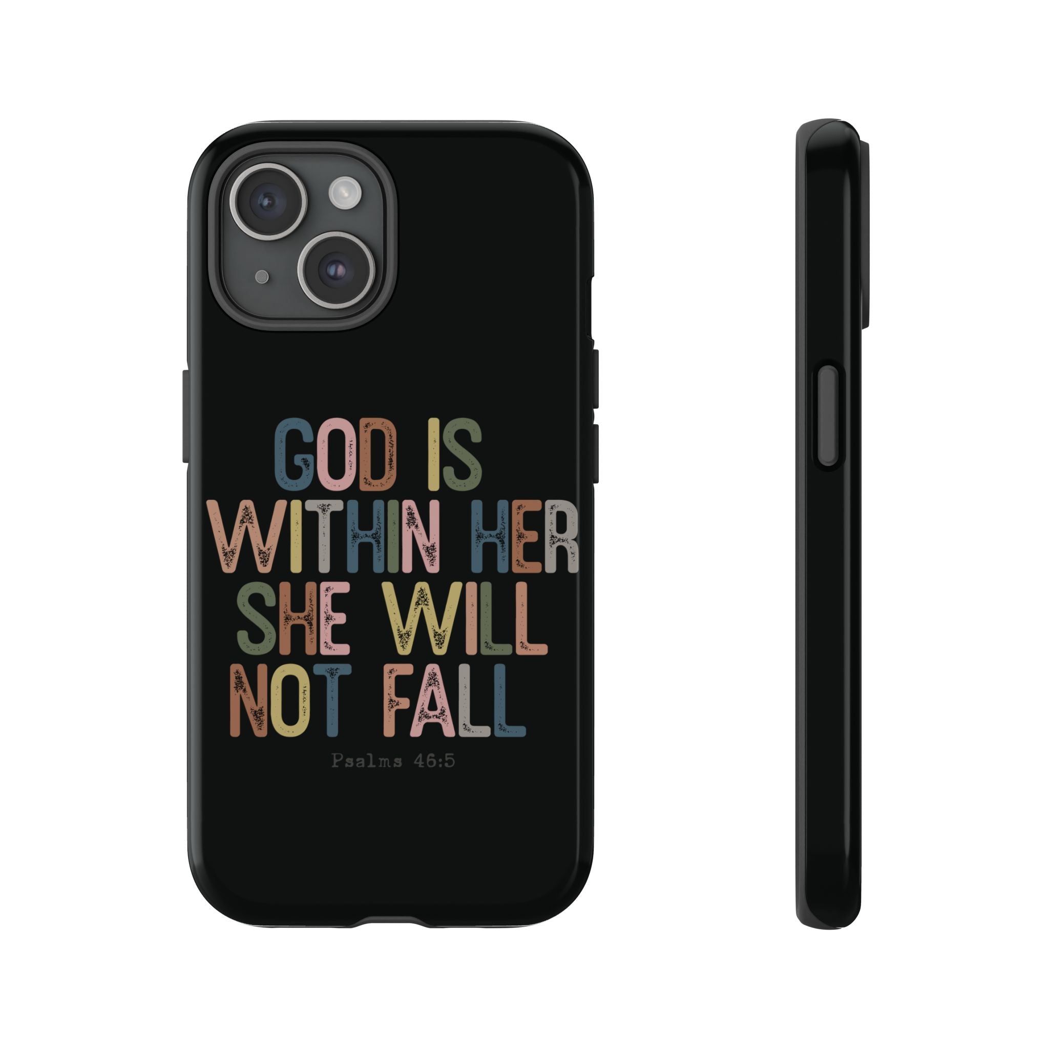 God Is With Her She Will Not Fail Tough Phone Case – Christian Protective Phone Cover | Inspirational Bible Verse Case | Faith-Based Gift