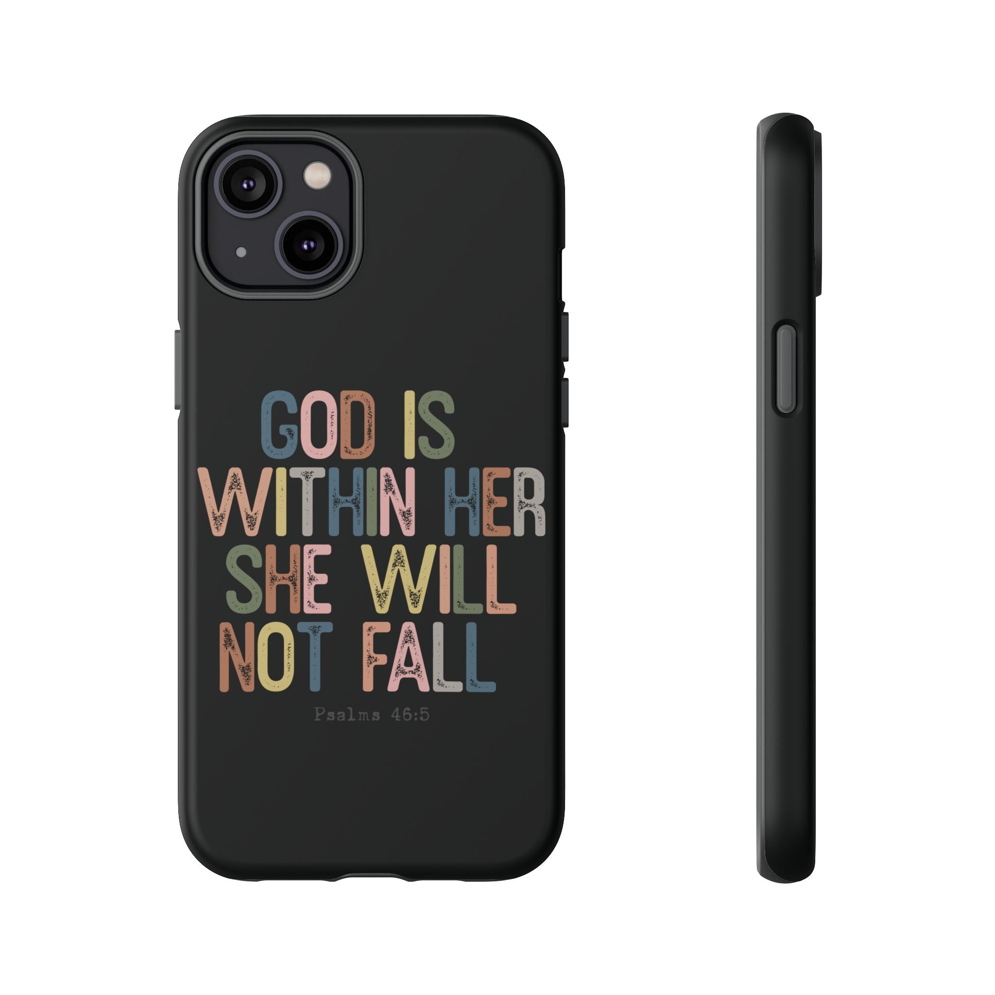God Is With Her She Will Not Fail Tough Phone Case – Christian Protective Phone Cover | Inspirational Bible Verse Case | Faith-Based Gift