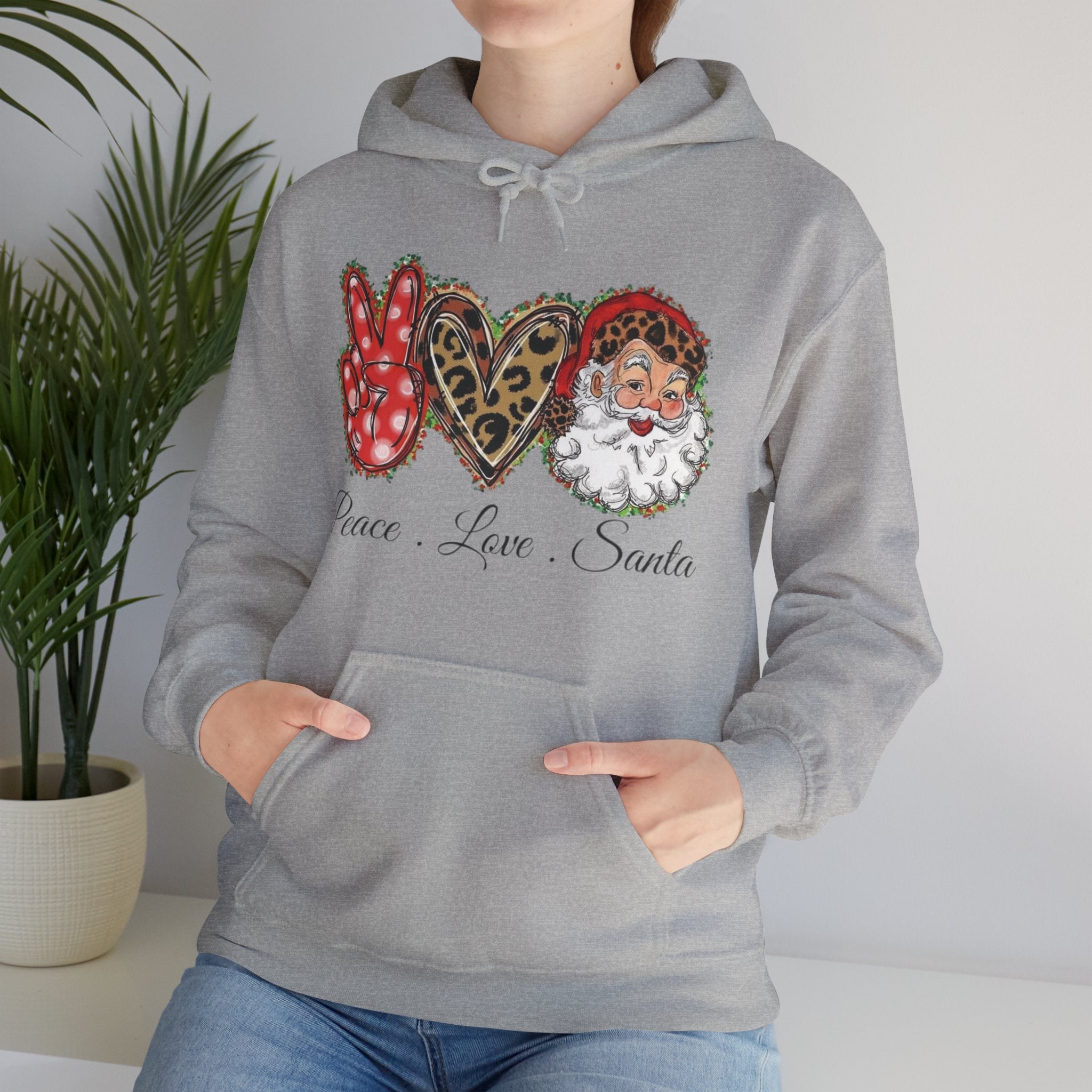 Peace Love Santa Gildan 18500 Hooded Sweatshirt – Cozy Christmas Hoodie | Holiday Spirit Pullover | Festive Santa Sweatshirt