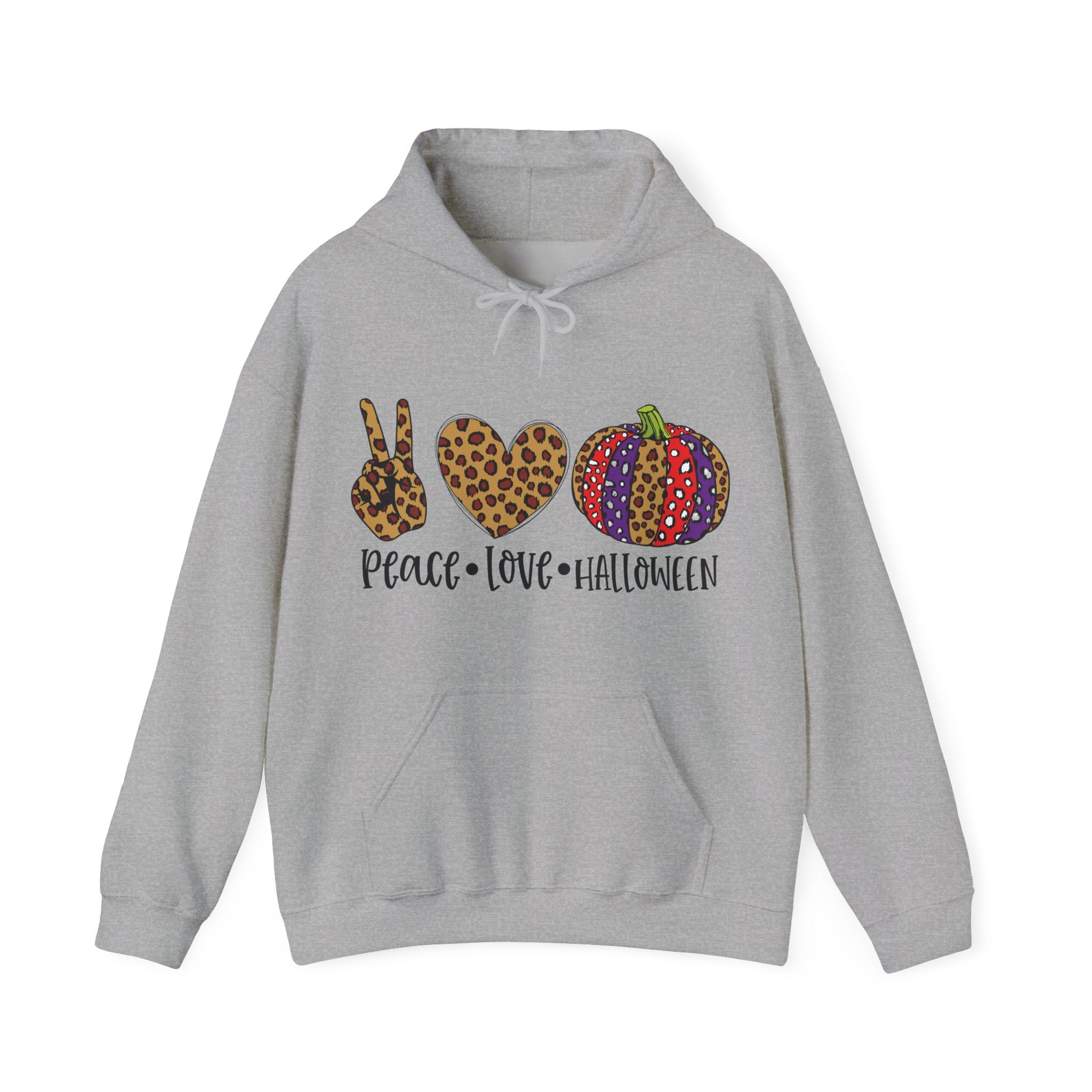 Peace Love Halloween Hoodie – Gildan 18500 Unisex Pullover | Fun Halloween Sweatshirt | Spooky Season Hoodie | Fall Holiday Apparel